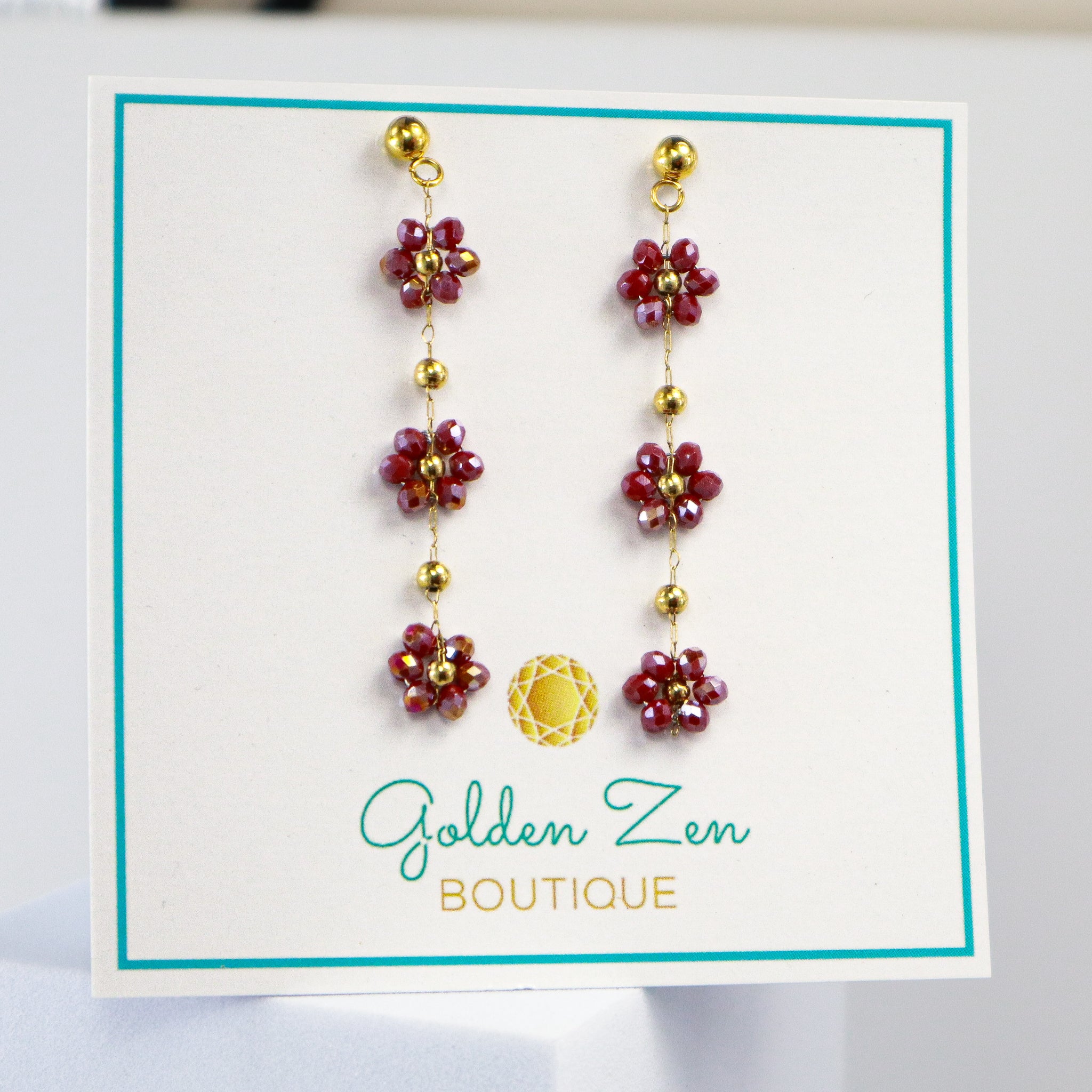 Red Crystal Flower Dangle Earrings