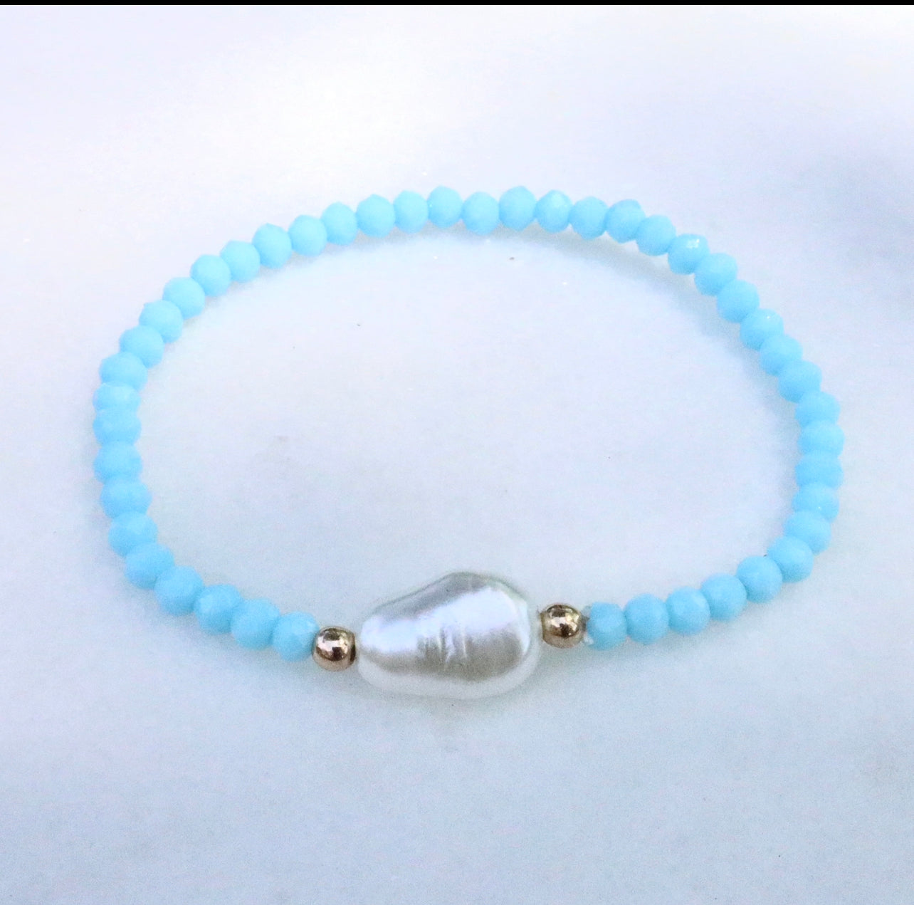 Light Blue Crystal & Pearl Bracelet