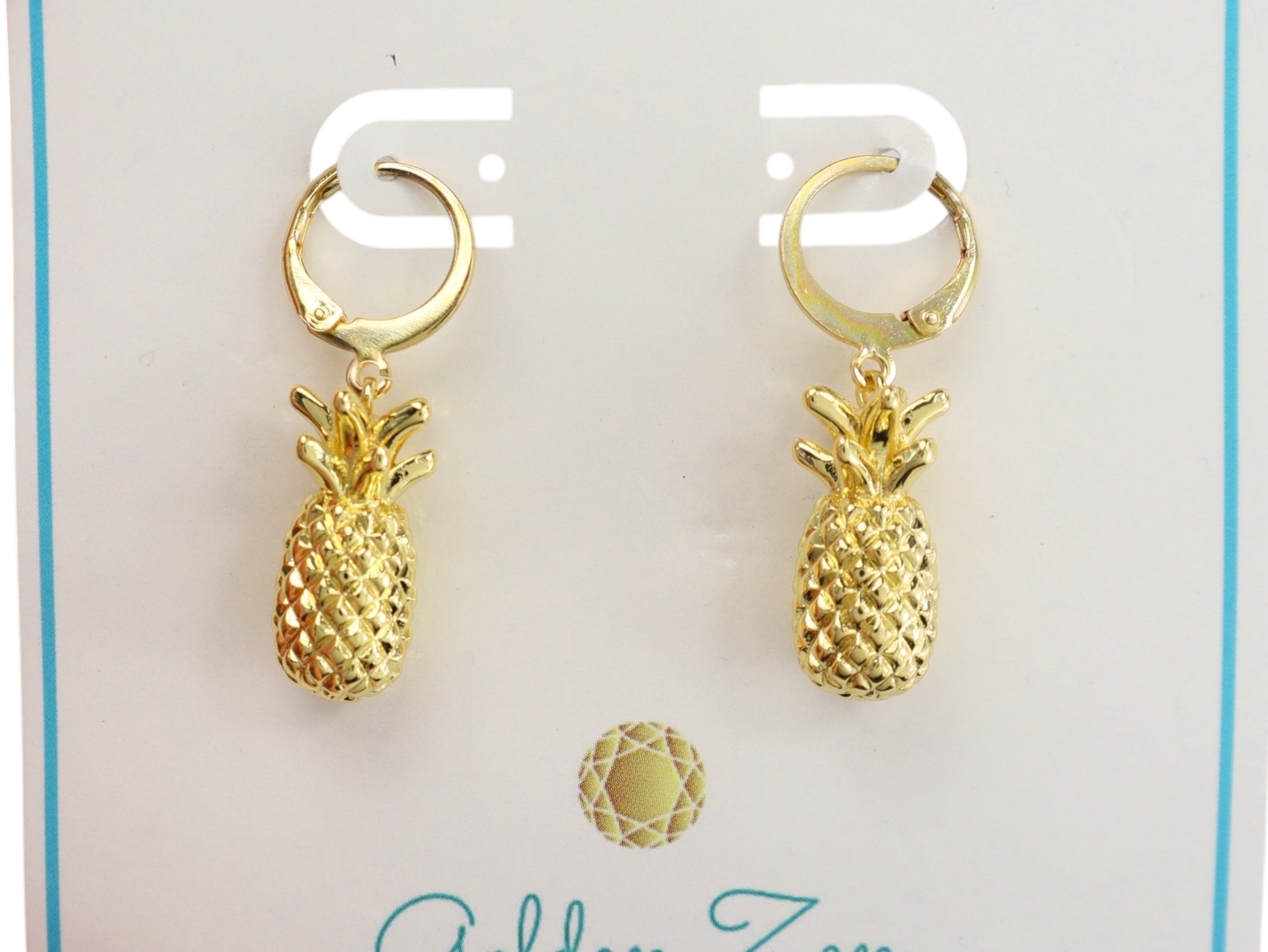 Low Country Golden Pineapple Leverback Hoop Earrings