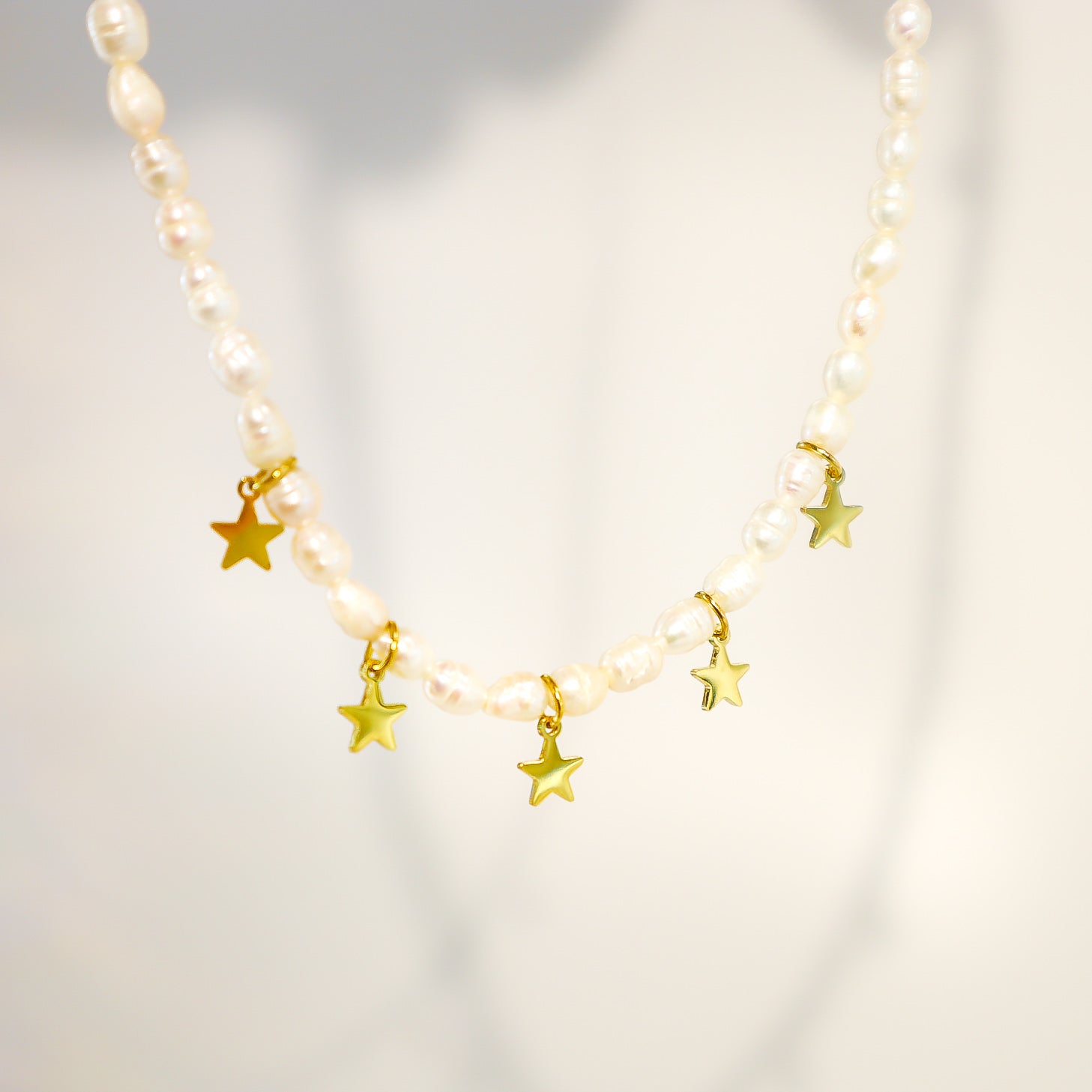 Fresh Water Pearl & Gold Star Stainless Steel Necklace