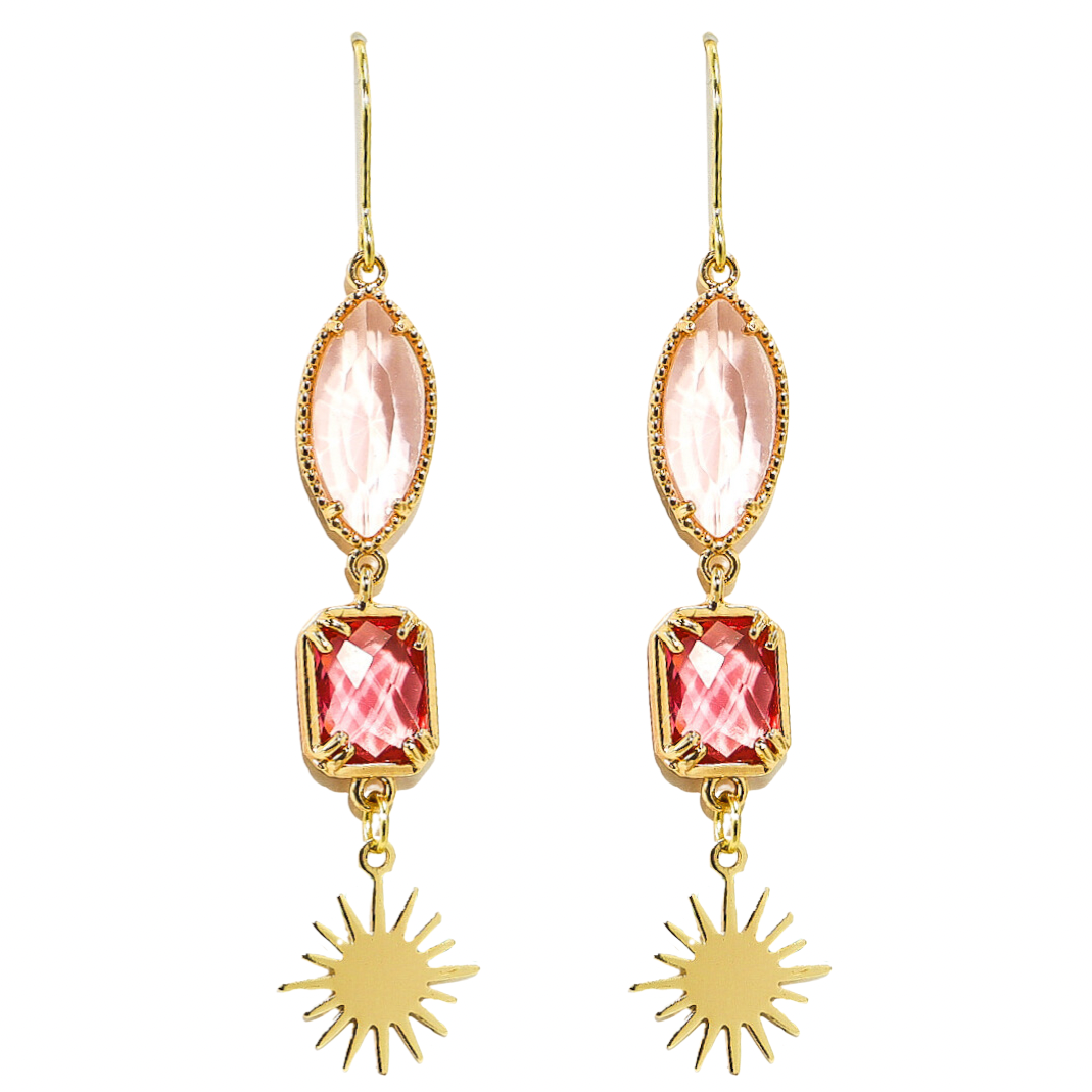 Pink & Gold Sun Dangle Earrings