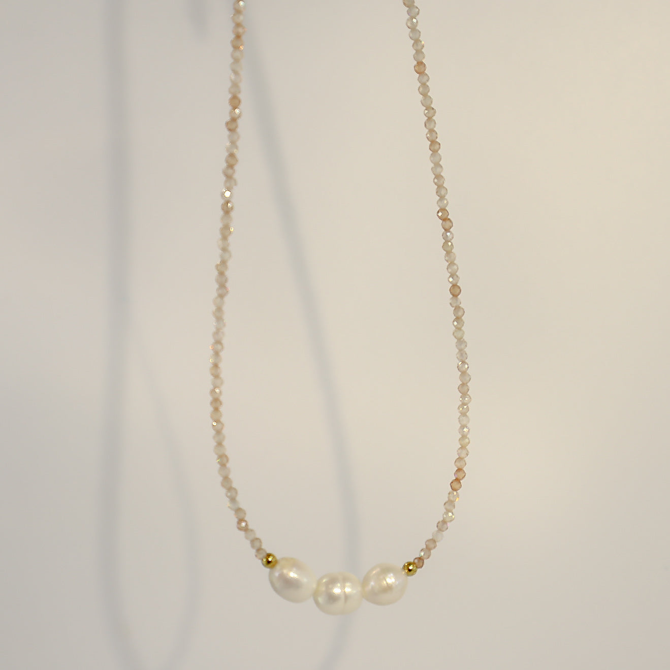 Fresh Water Pearl Tan & Gold Crystal Necklace