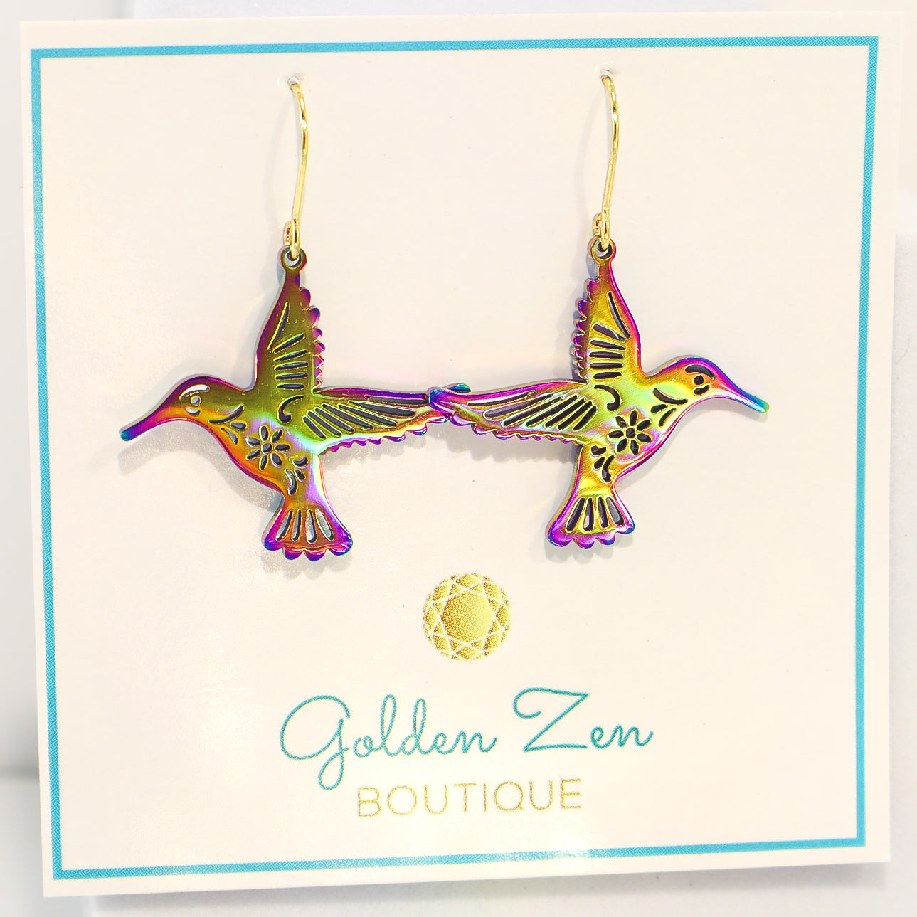 Iridescent Titanium Hummingbird Stainless Steel Earrings