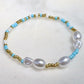 Stackable Blue Seed Bead Pearl Bracelet