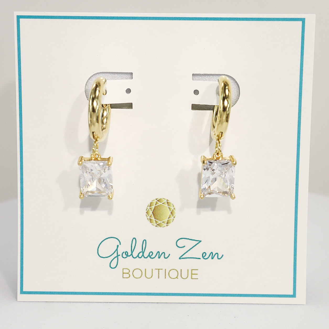 Emerald Cut Clear Crystal Gold Hoop Earrings