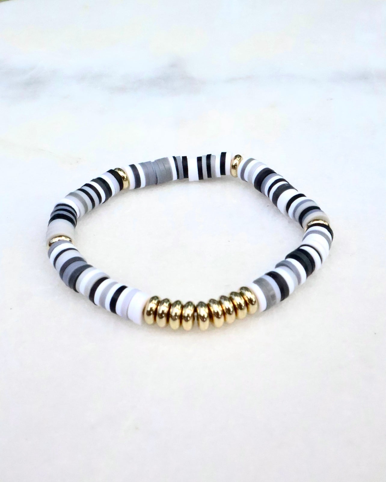 Black, White, Grey & Gold Clay Bracelet