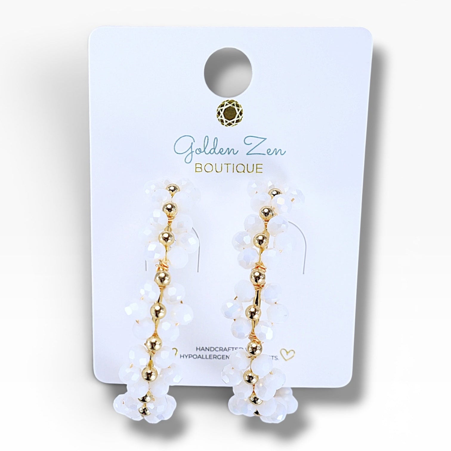 2”inch White Crystal Daisy Hoops