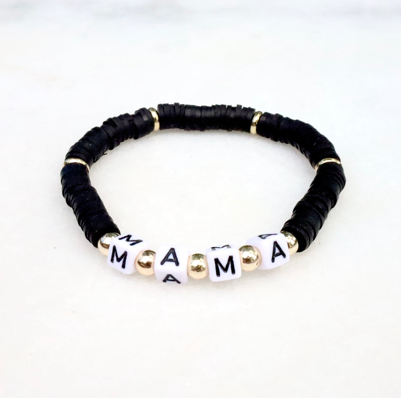 Mama Black & Gold Clay Word Bracelet