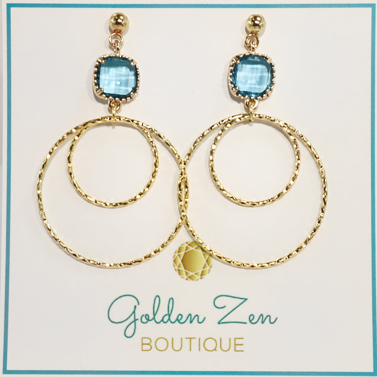 Erin’s Gold & Blue Crystal Post Dangle Earrings