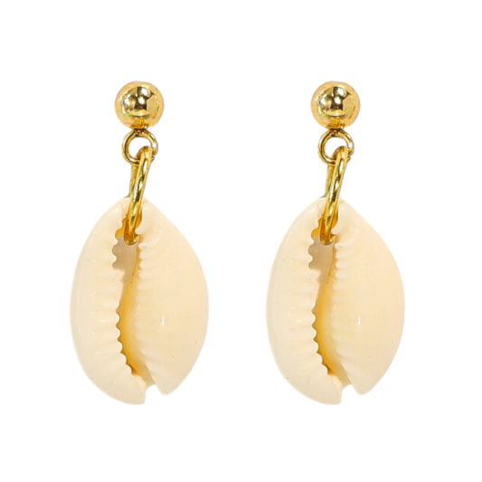 Gold Cowrie Shell Post Earrings