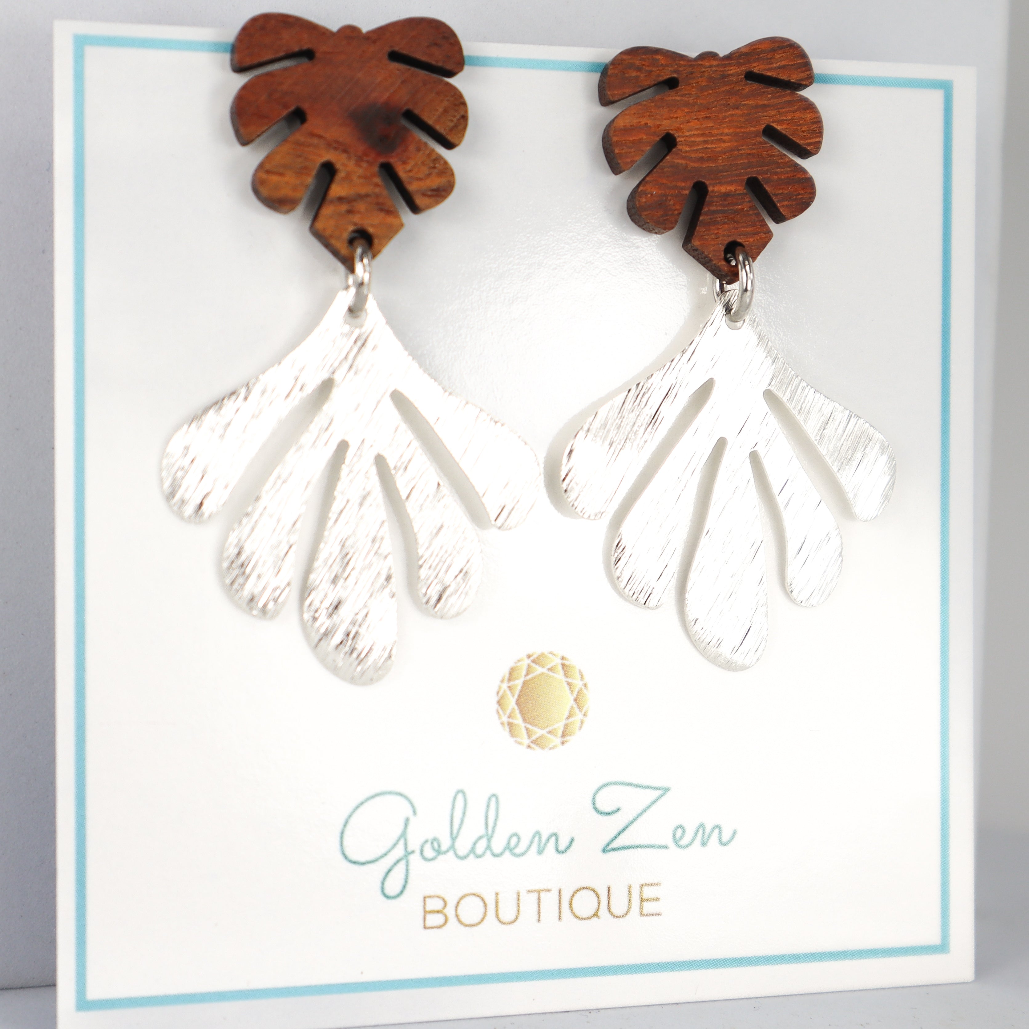 Wood & Silver Palm Statement Earrings