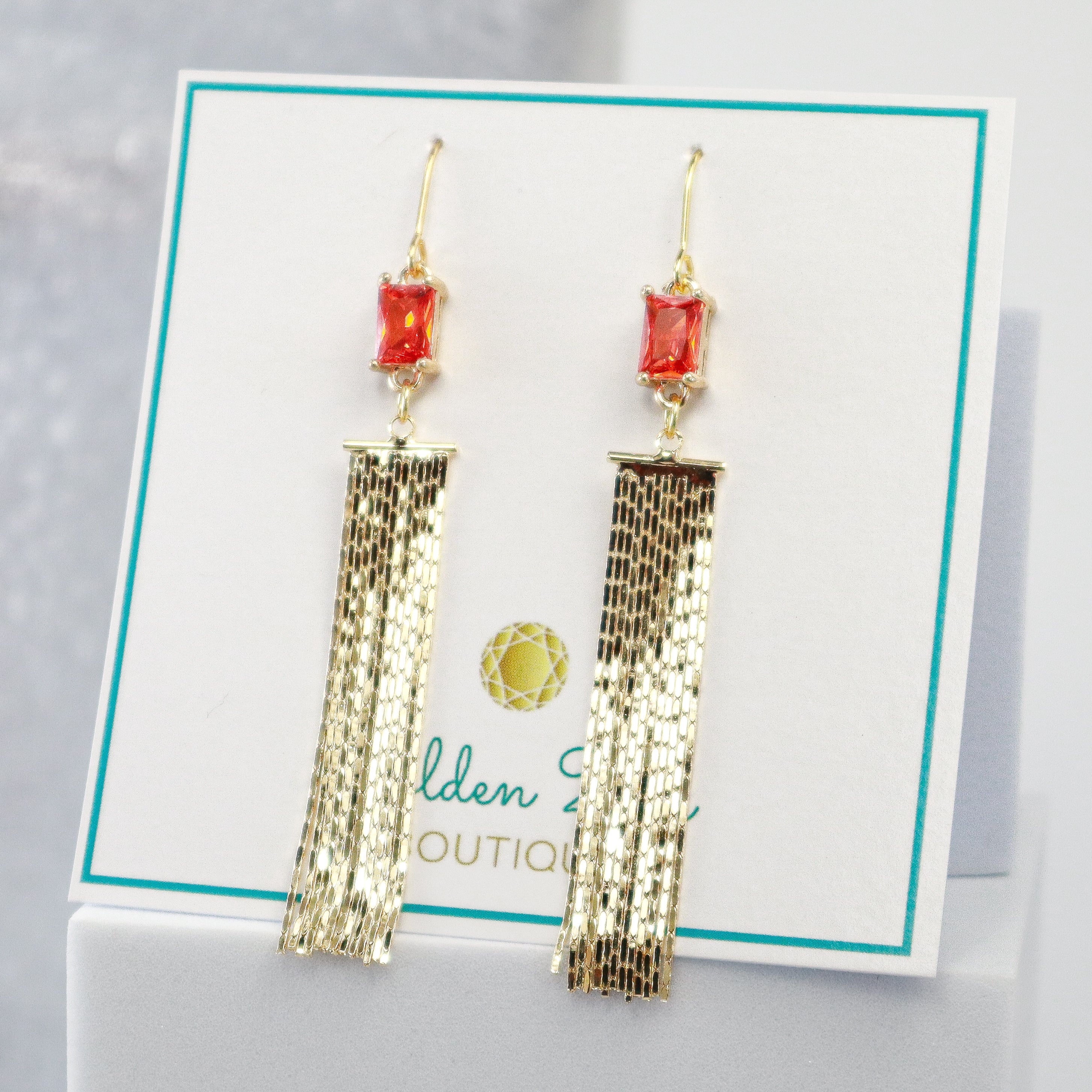 Orange & Gold Tassel Dangle Earrings