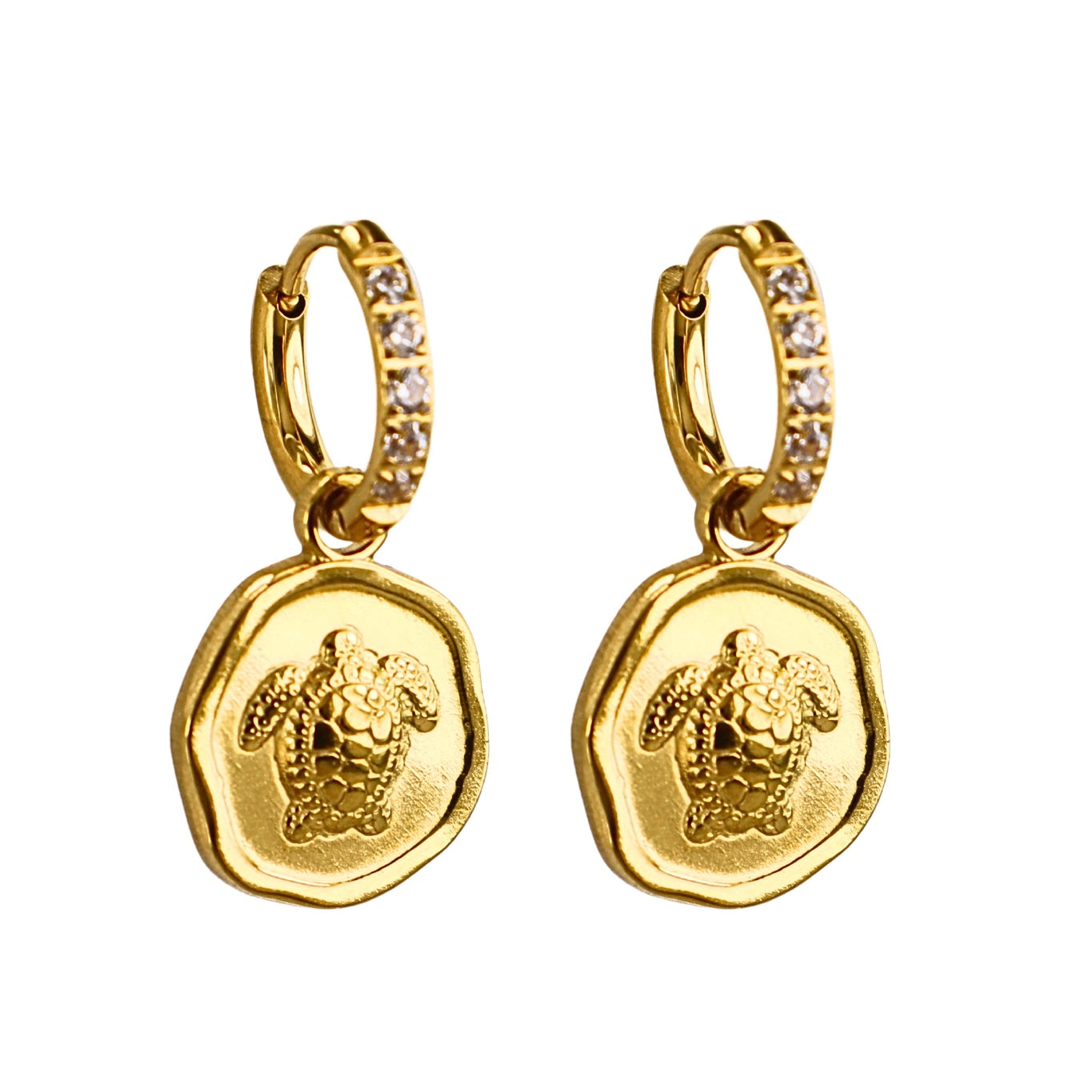 Coastal Gold Turtle Charm Hoops