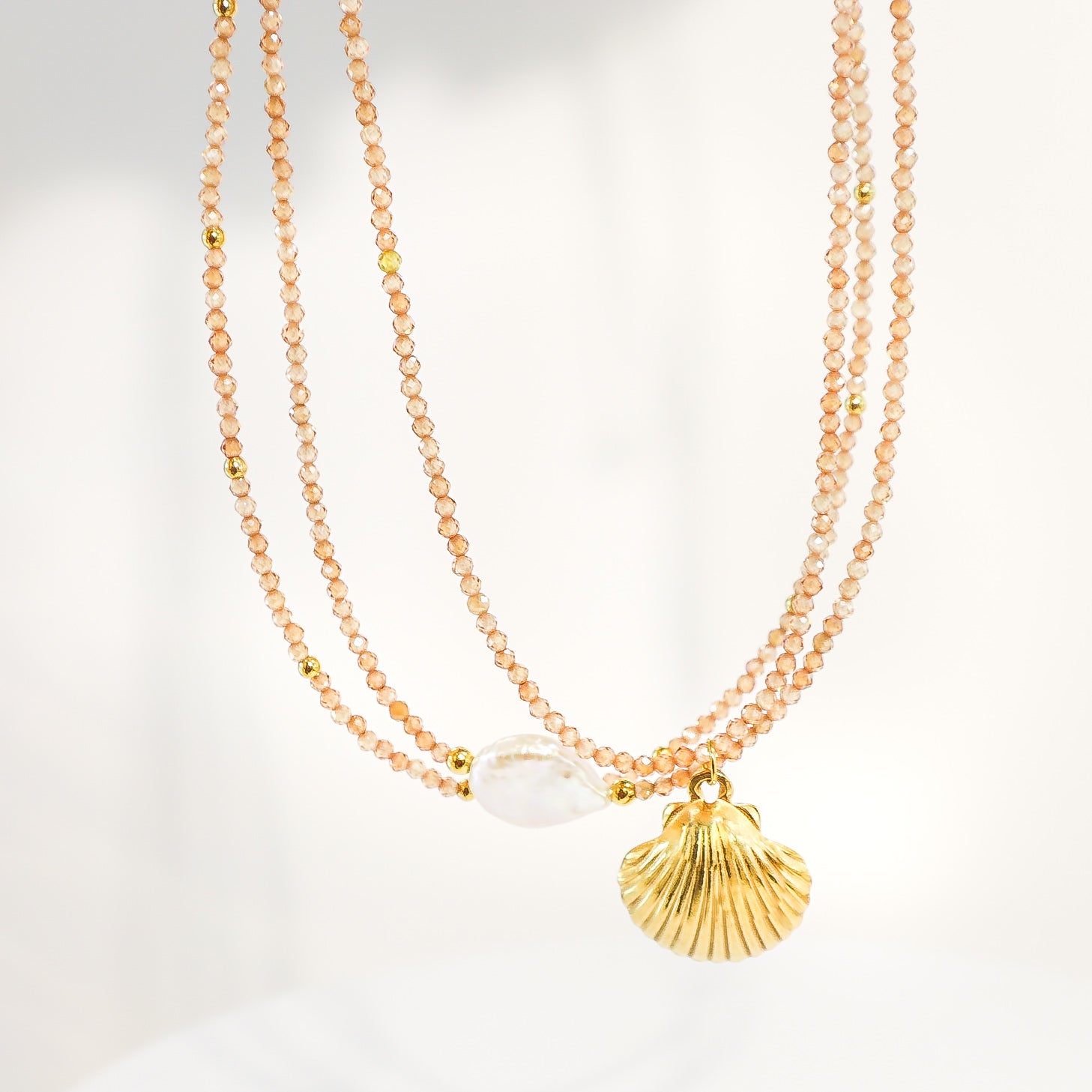 Gold Shell Tan Crystal Necklace