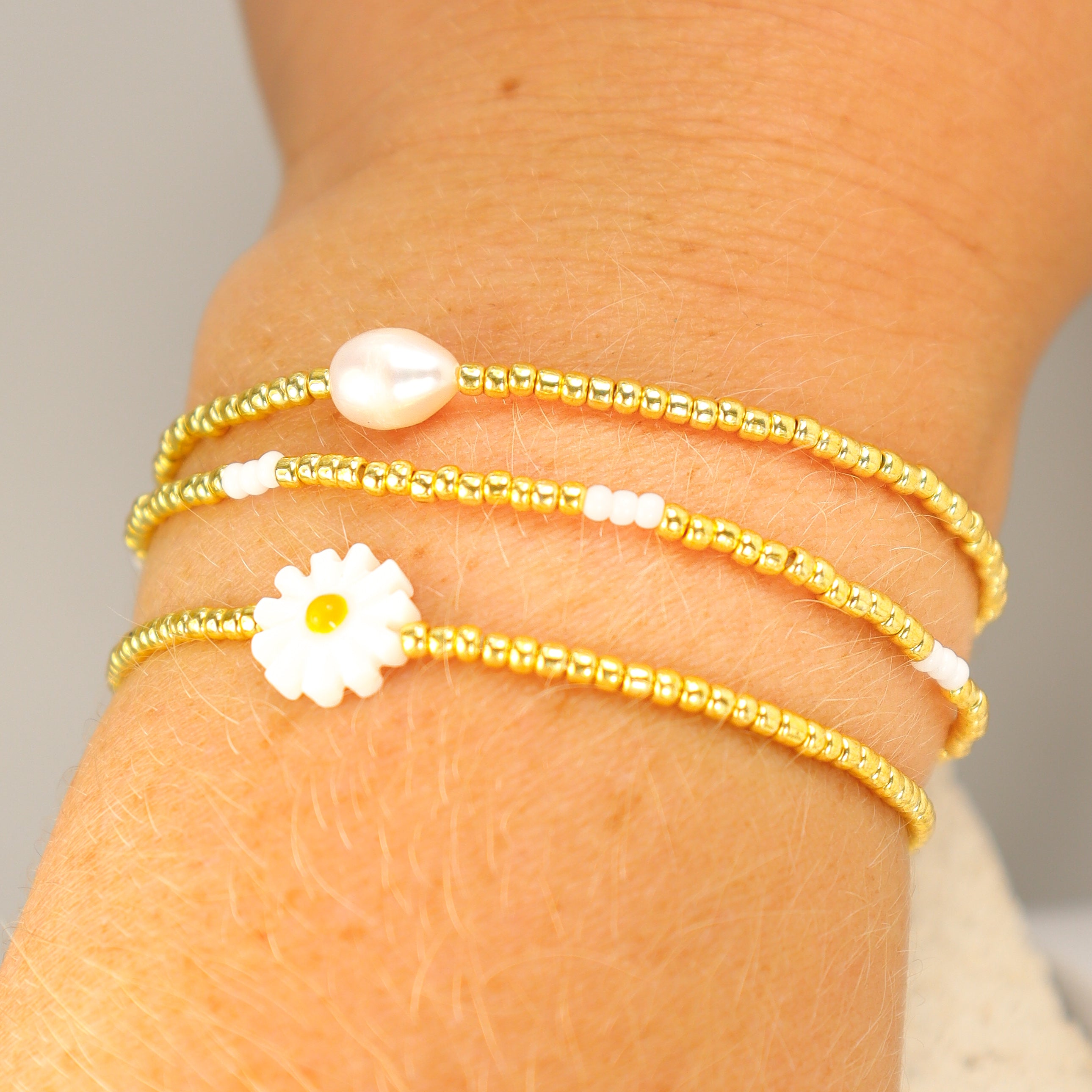 Golden Seed Bead Bracelet Stack