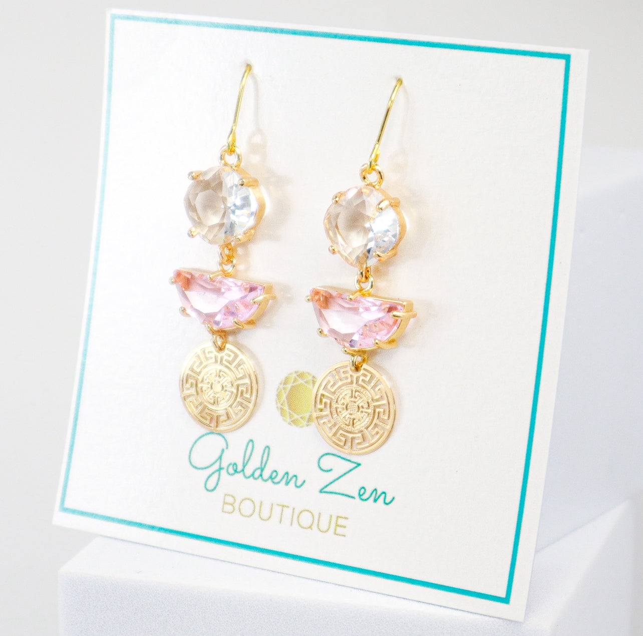 Gia’s Light Pink Greek Key Statement Earrings