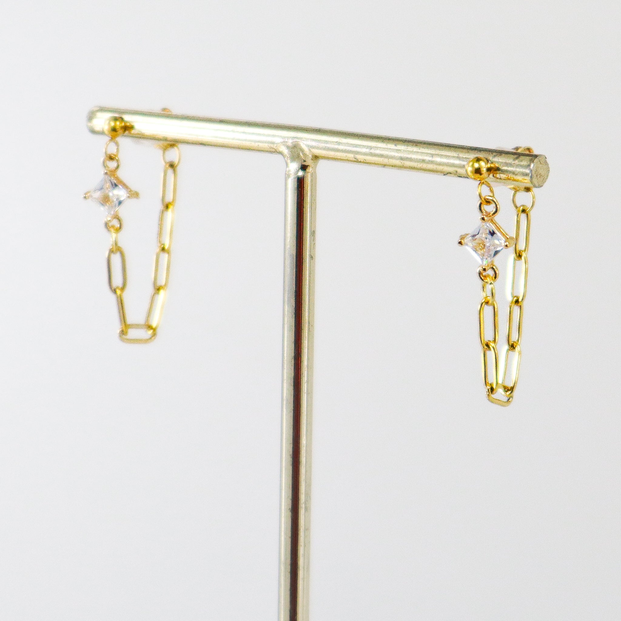 Diamond Crystal Gold Chain Earrings