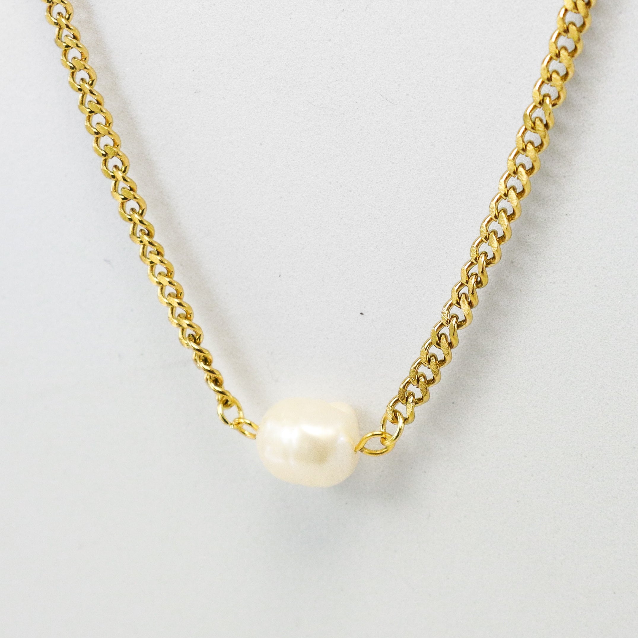 Gold Cuban Link Fresh Water Pearl Necklace