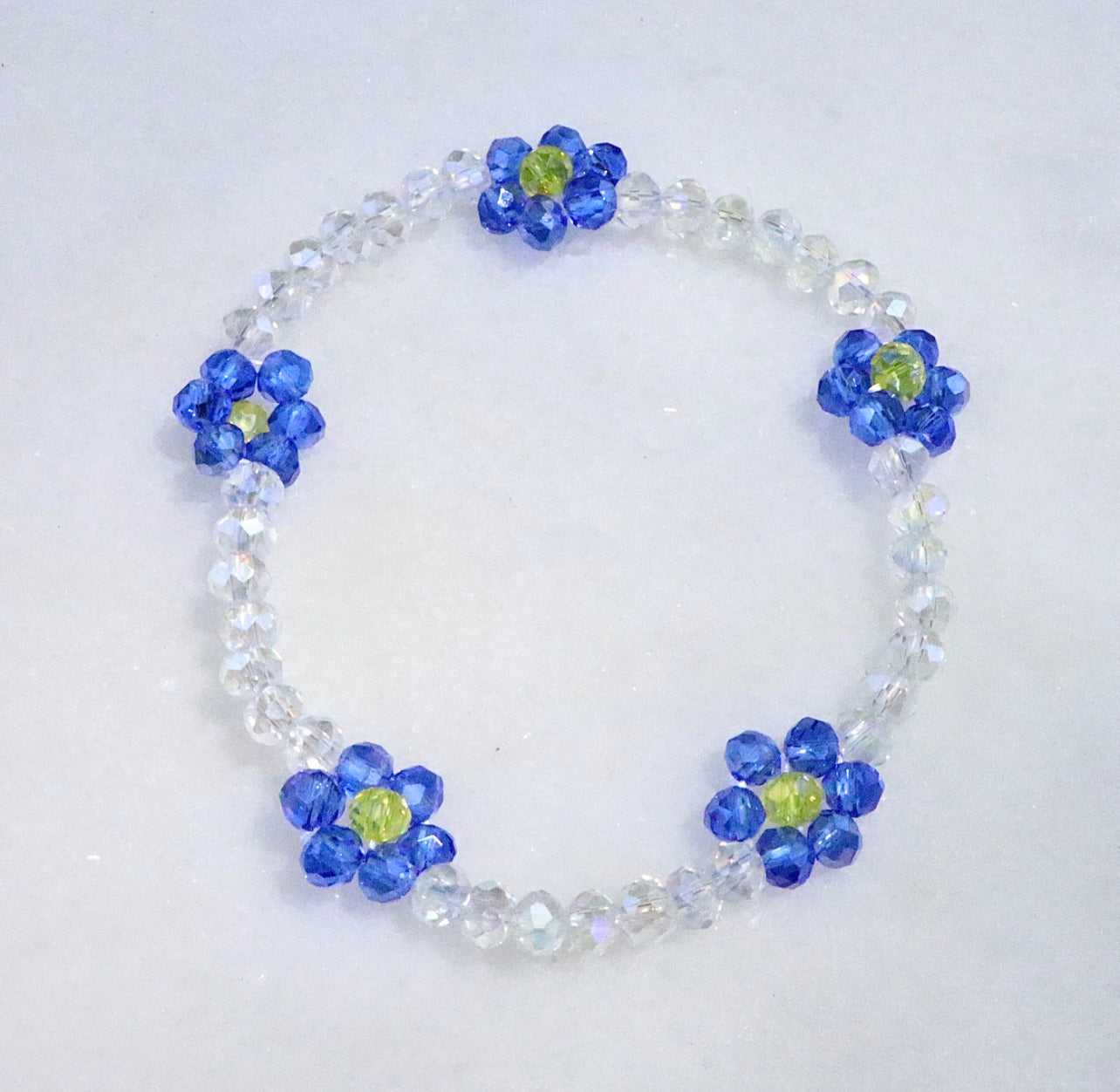 Blue & Clear Crystal Daisy Bracelet