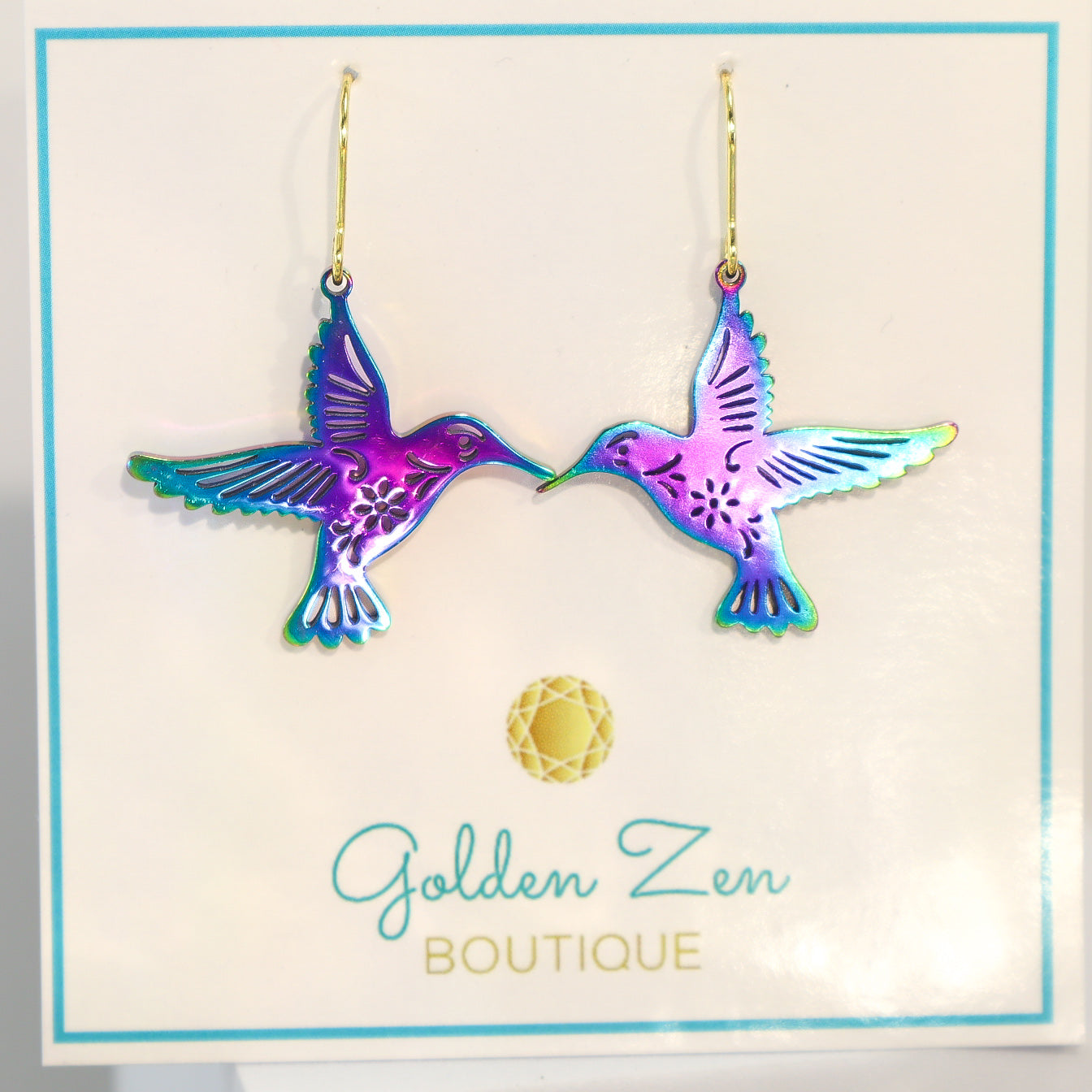 Iridescent Titanium Hummingbird Stainless Steel Earrings