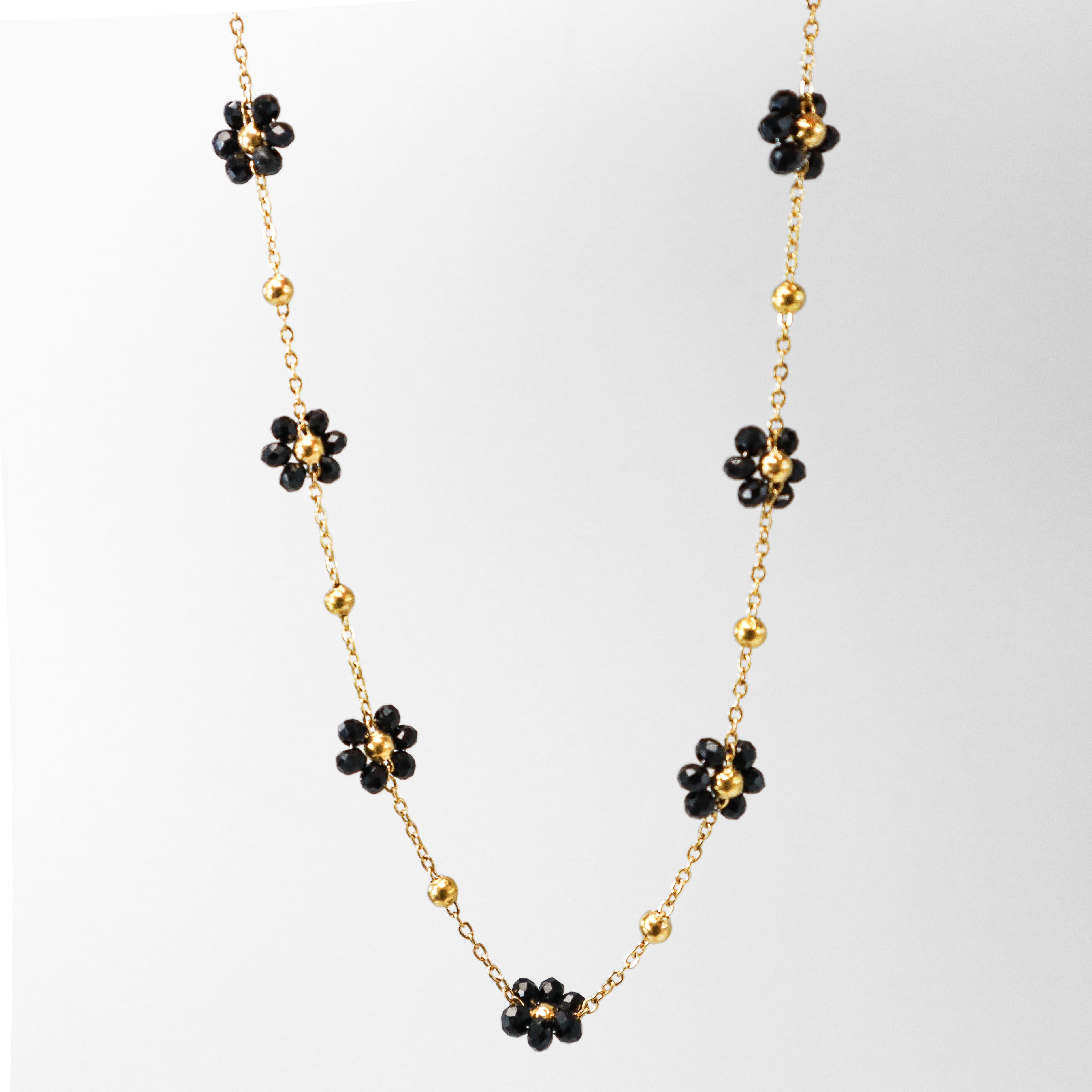 Black & Gold Crystal Flower Necklace