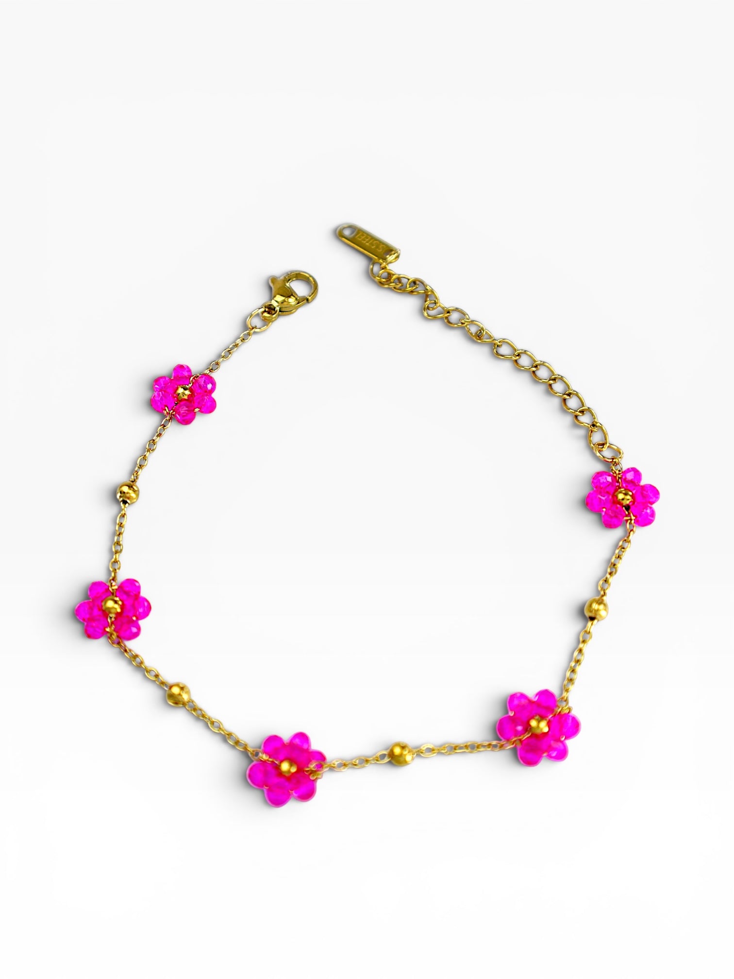 Waterproof Hot Pink Crystal Daisy Bloom Bracelet