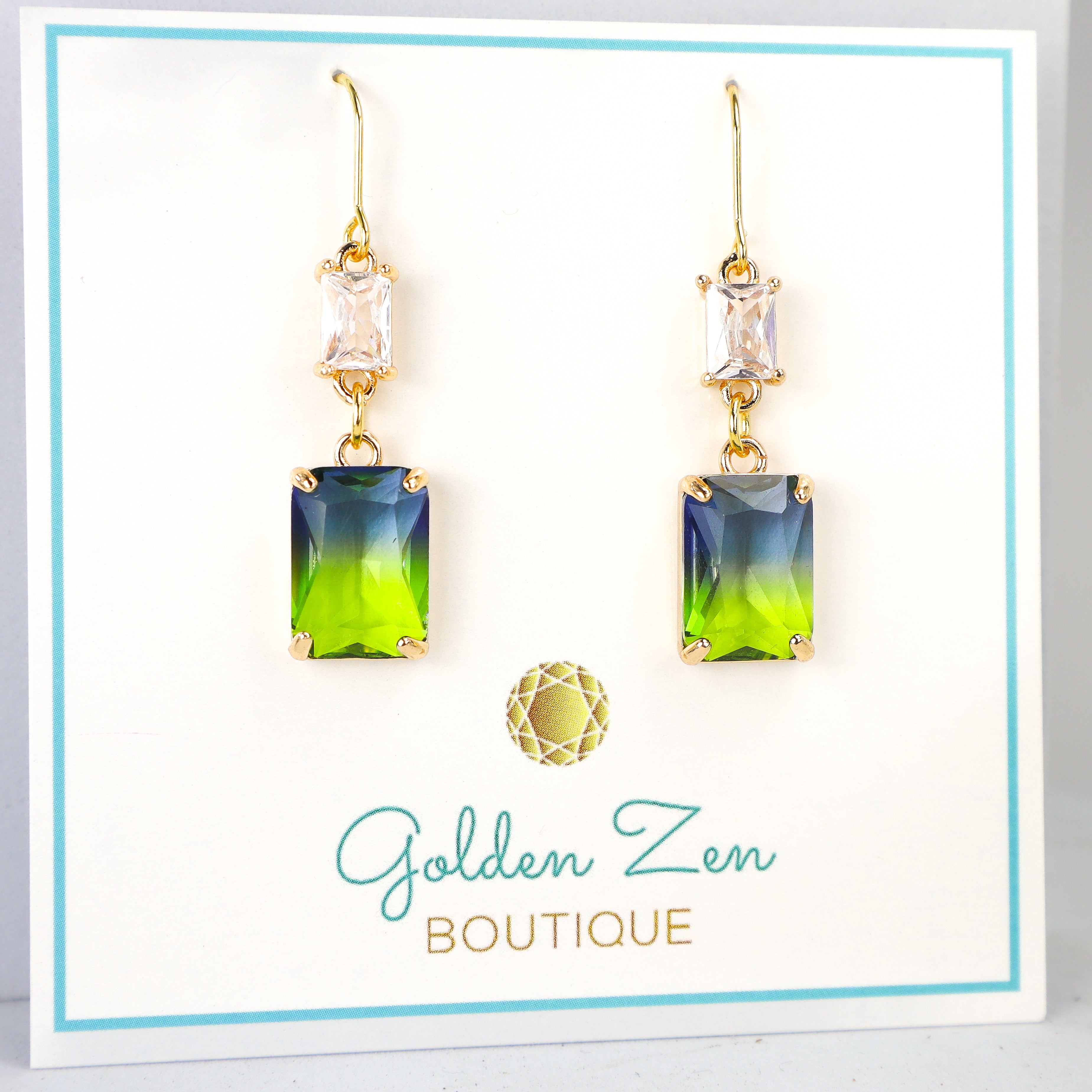 Blue & Green Gradient Crystal Drop Earrings