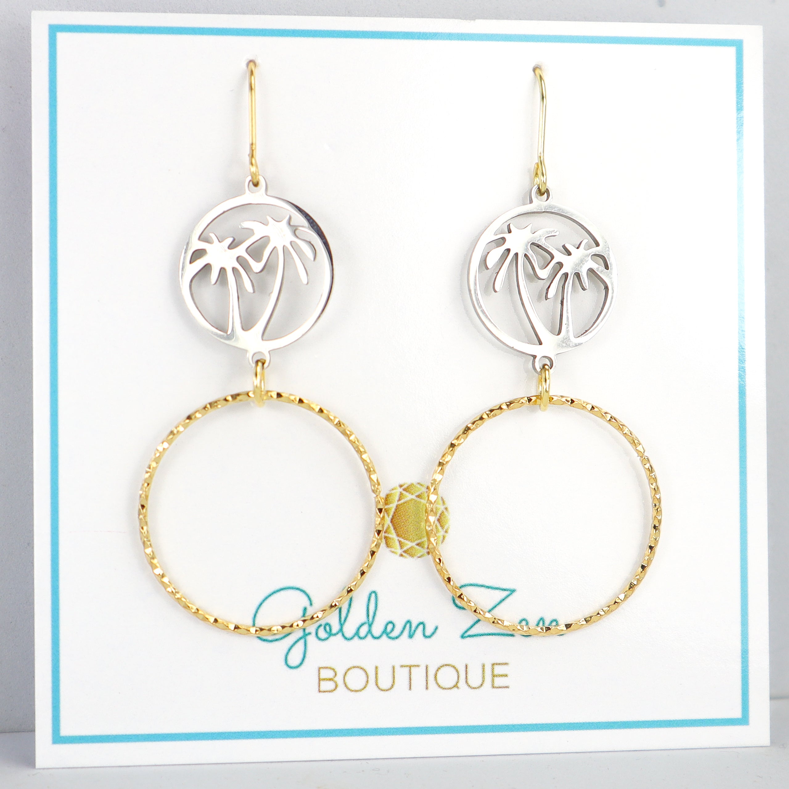 Two Tone Gold & Silver Palm Tree Statement Earrings
