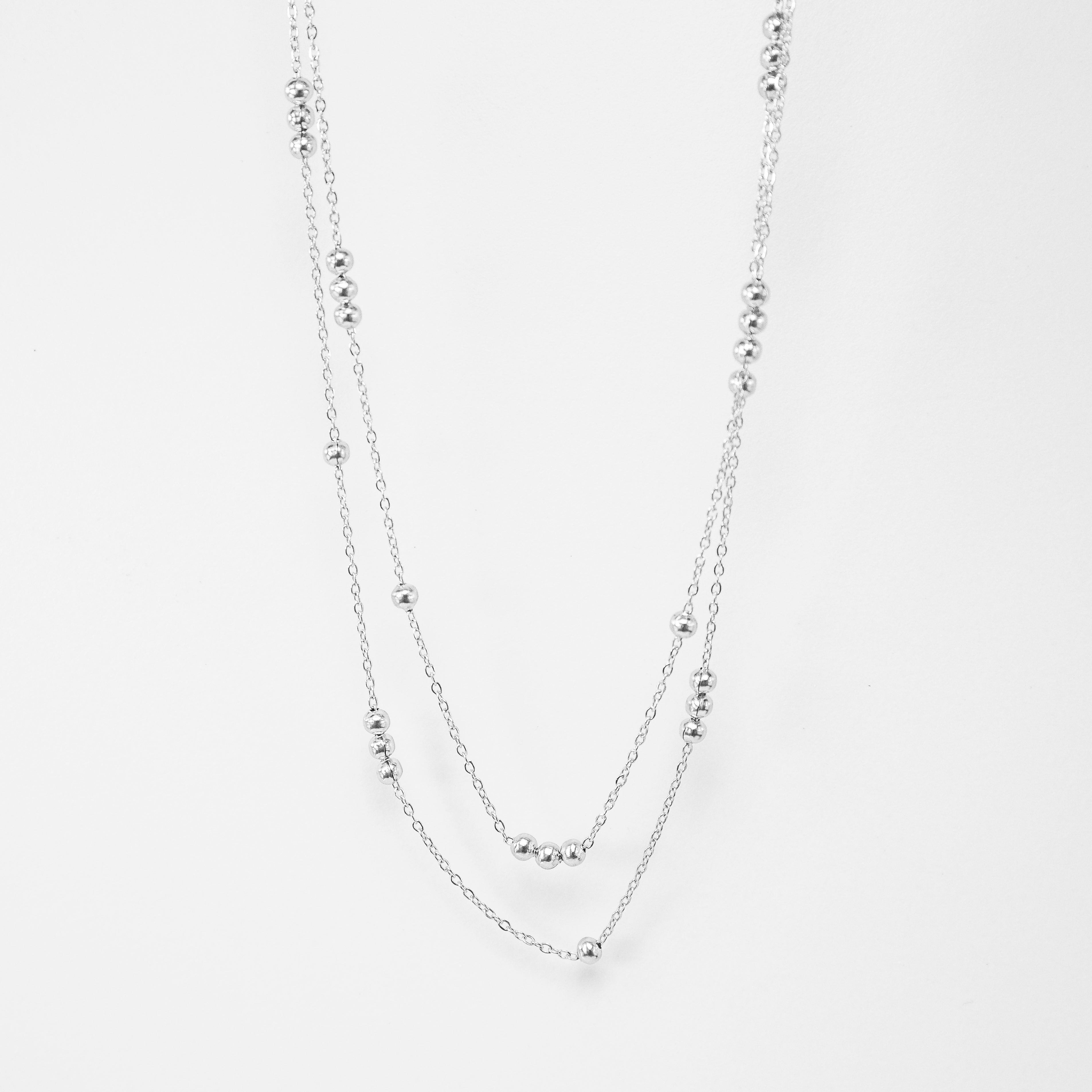 Layered Silver Ball Chain Necklace