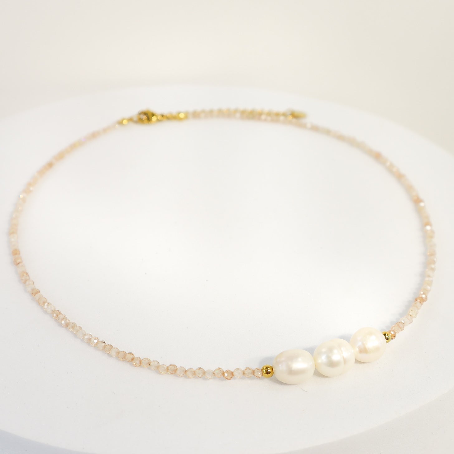 Fresh Water Pearl Tan & Gold Crystal Necklace