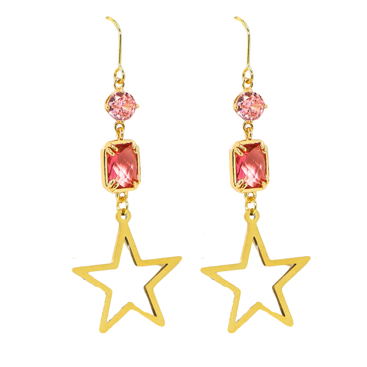 Pink & Gold Star Dangle Earrings