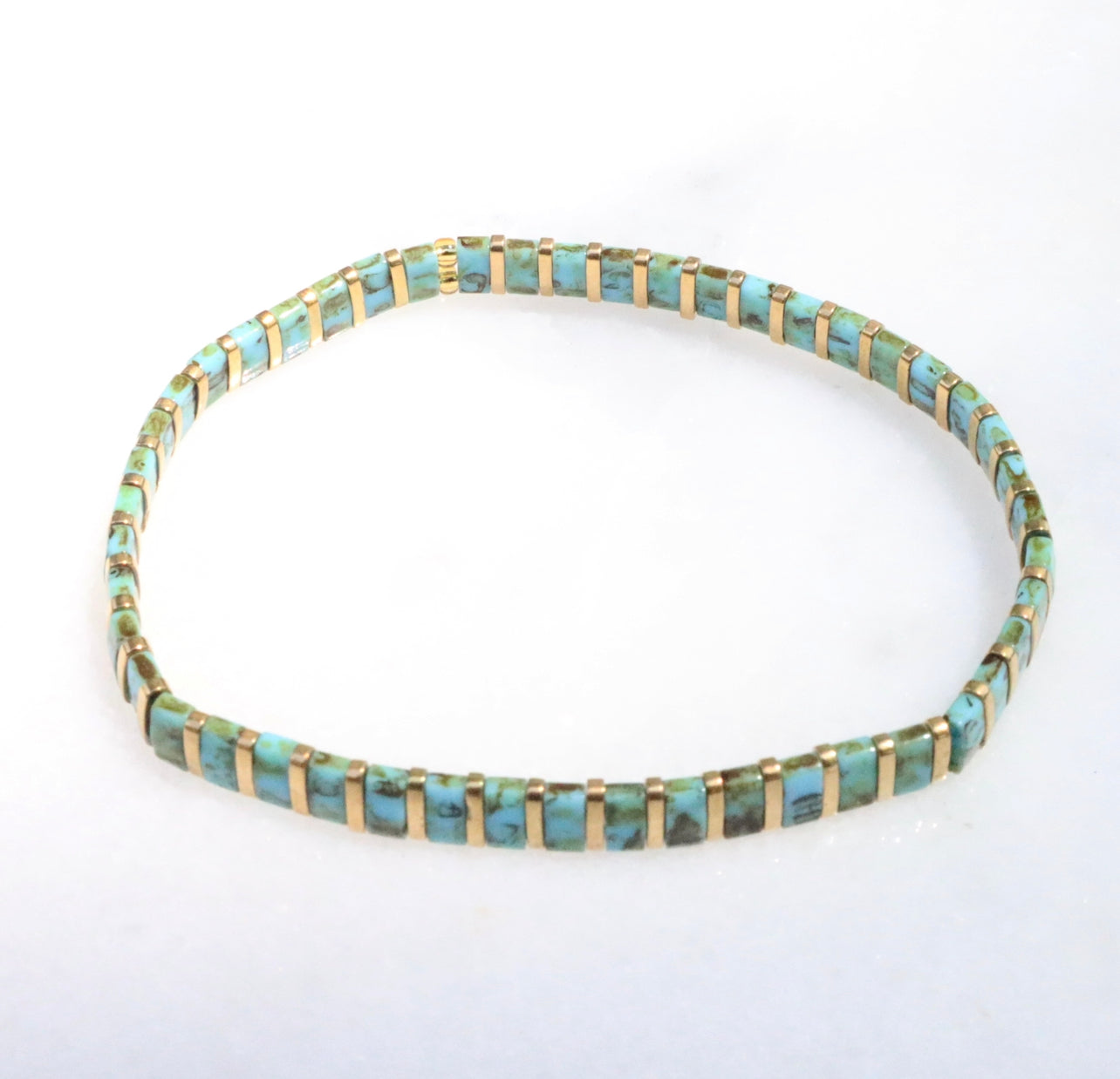 Turquoise & Gold Flat Bracelet