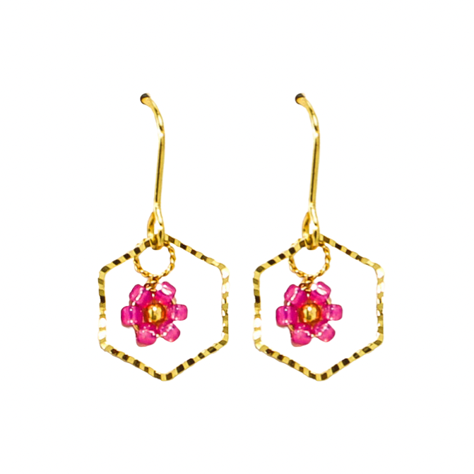 Dainty Pink & Gold Flower Earrings