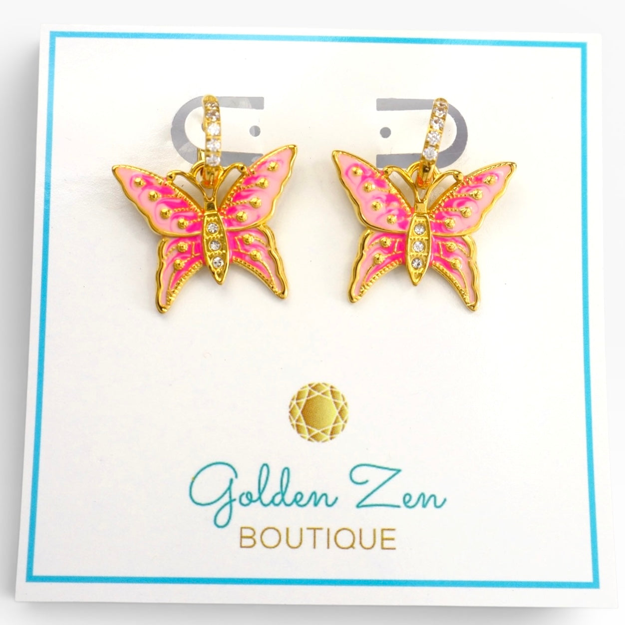Waterproof Pink Butterfly Hoops Earrings