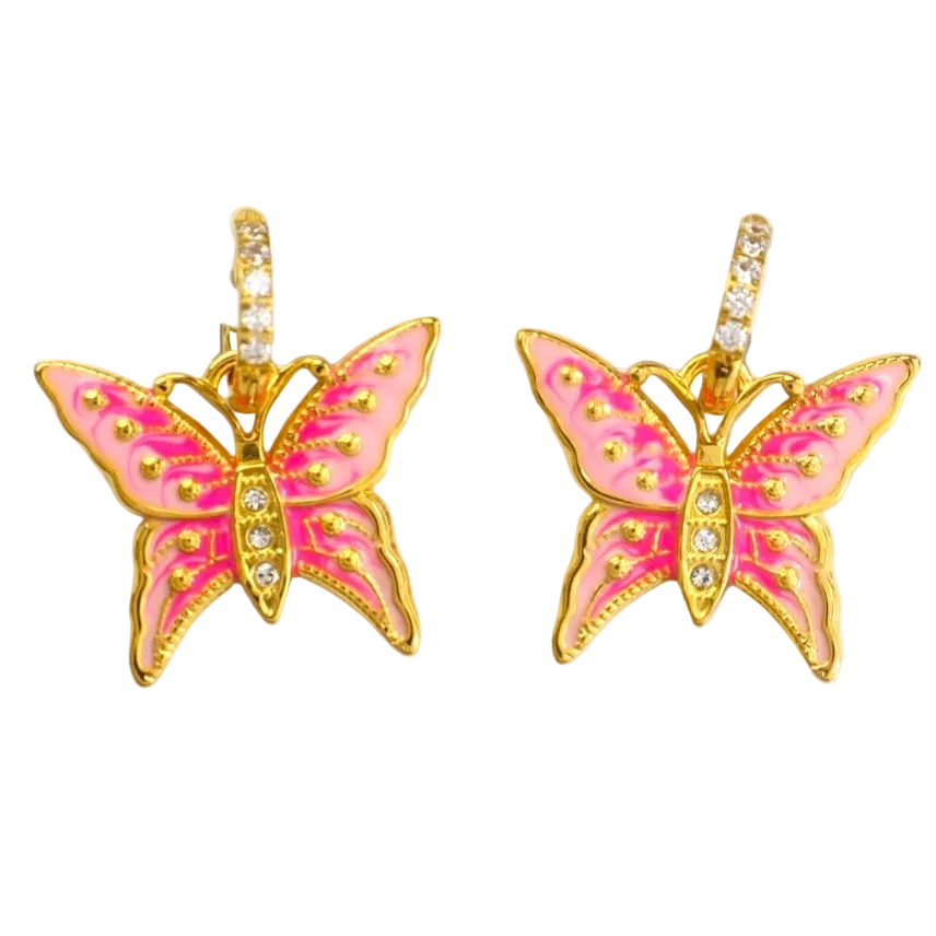 Waterproof Pink Butterfly Hoops Earrings