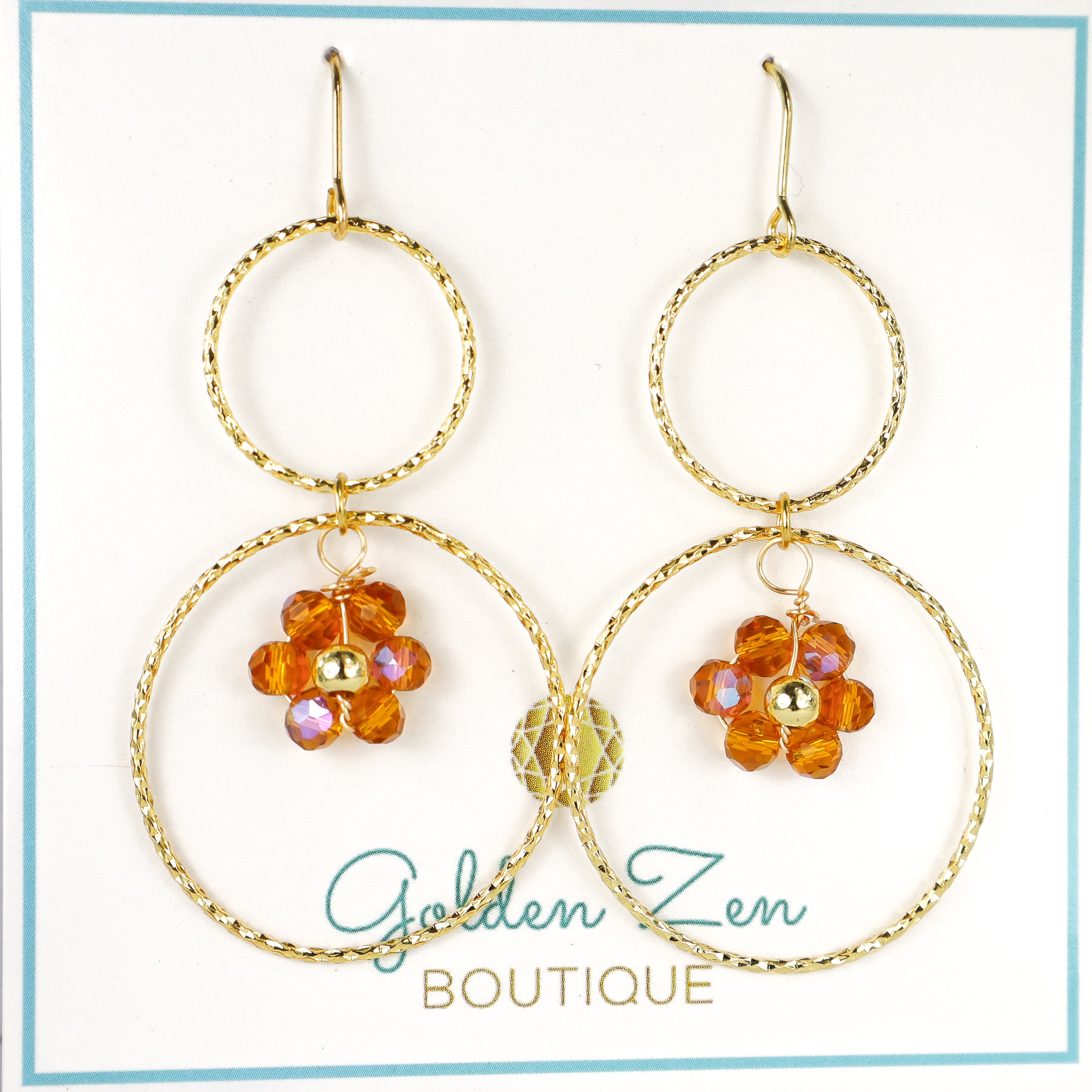 Lightweight Gold & Brown Flower Statement Earrings