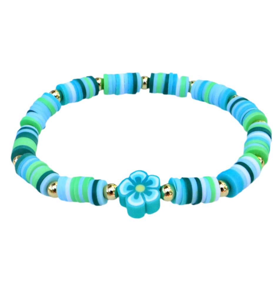 Kilee’s Gold & Teal Flower Clay Bracelet
