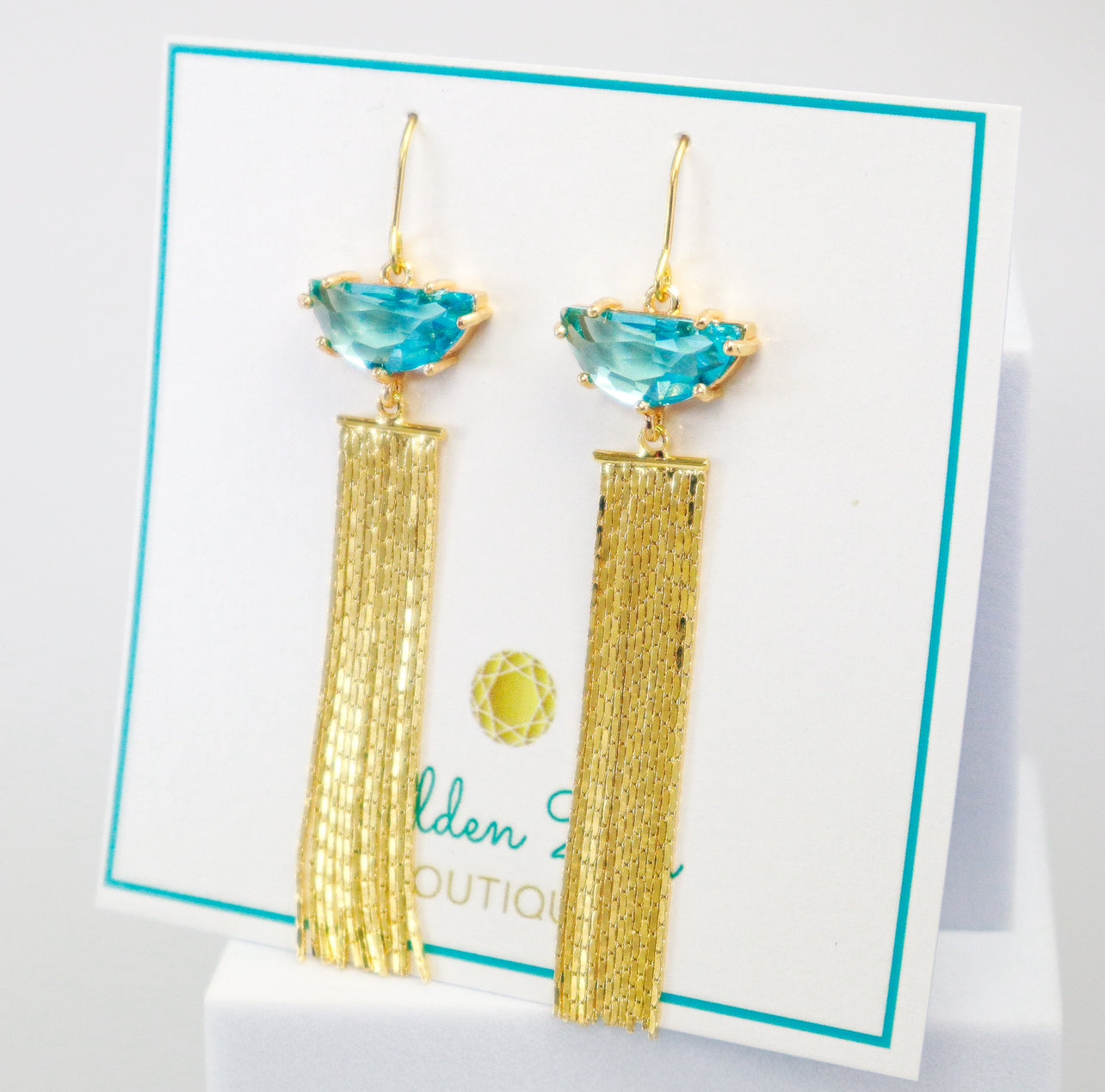 Gorgeous Gold & Blue Topaz Crystal Tassel Earrings