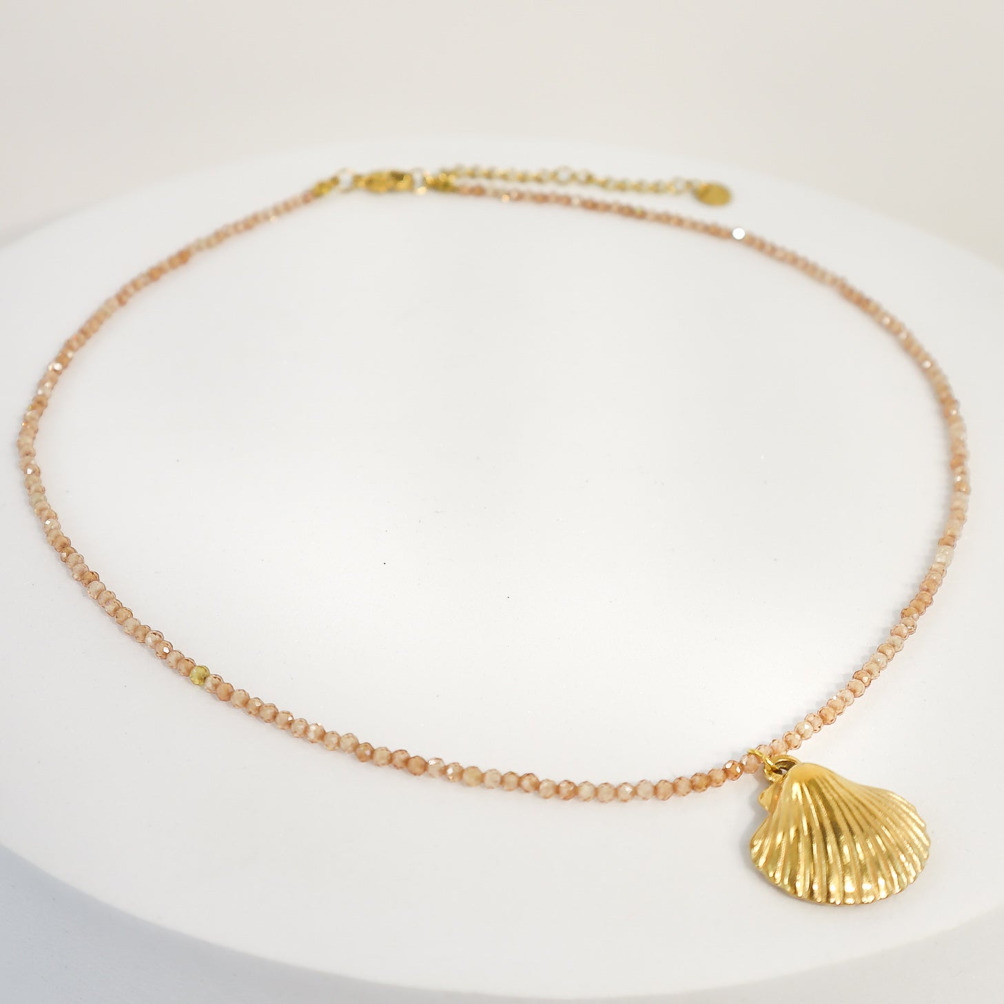 Gold Shell Tan Crystal Necklace