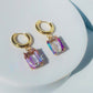 Fluorescent Purple Emerald Cut Gem Hoop Earrings