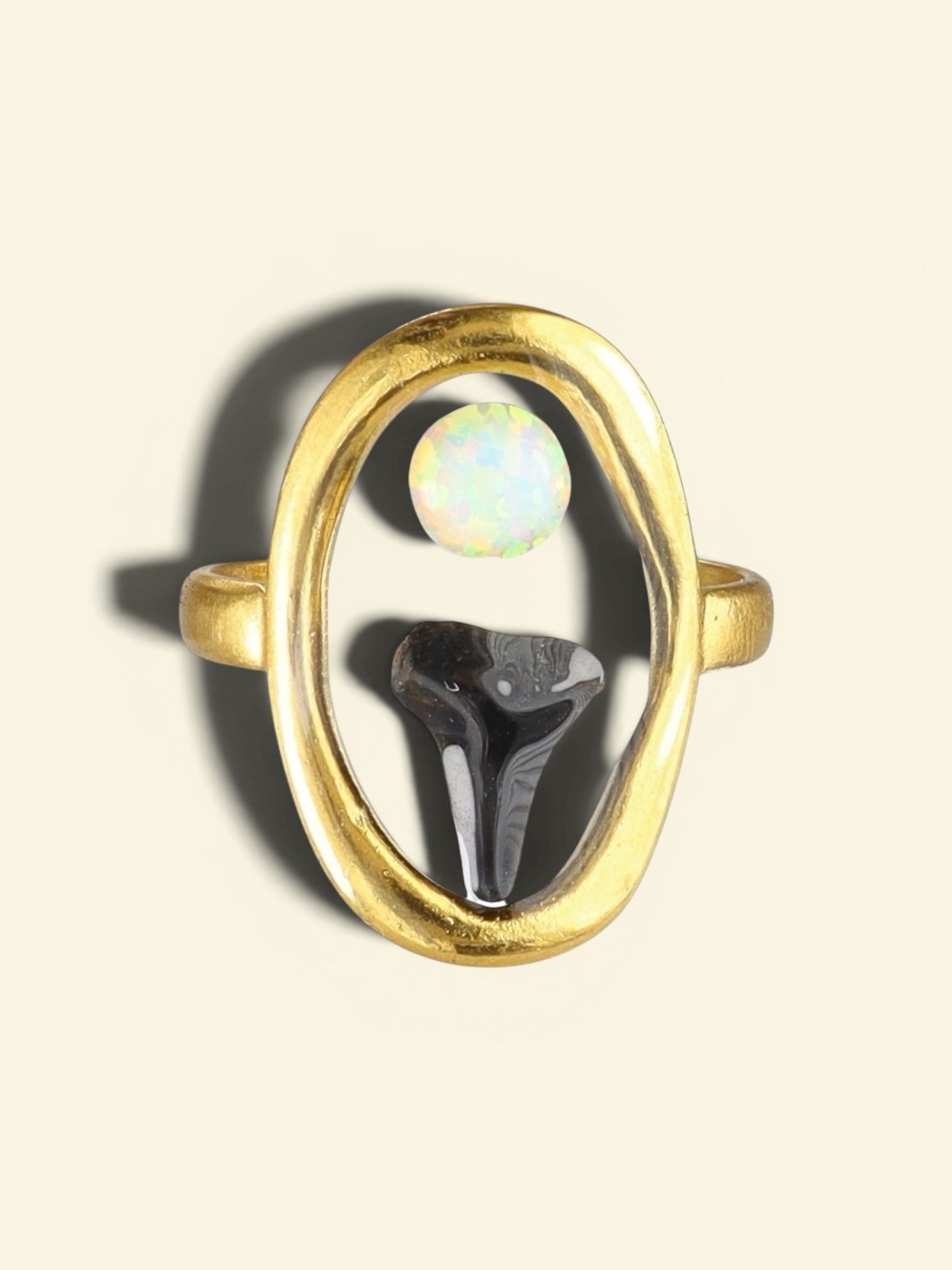 Prehistoric Venice Shark Tooth & White Opal Ring