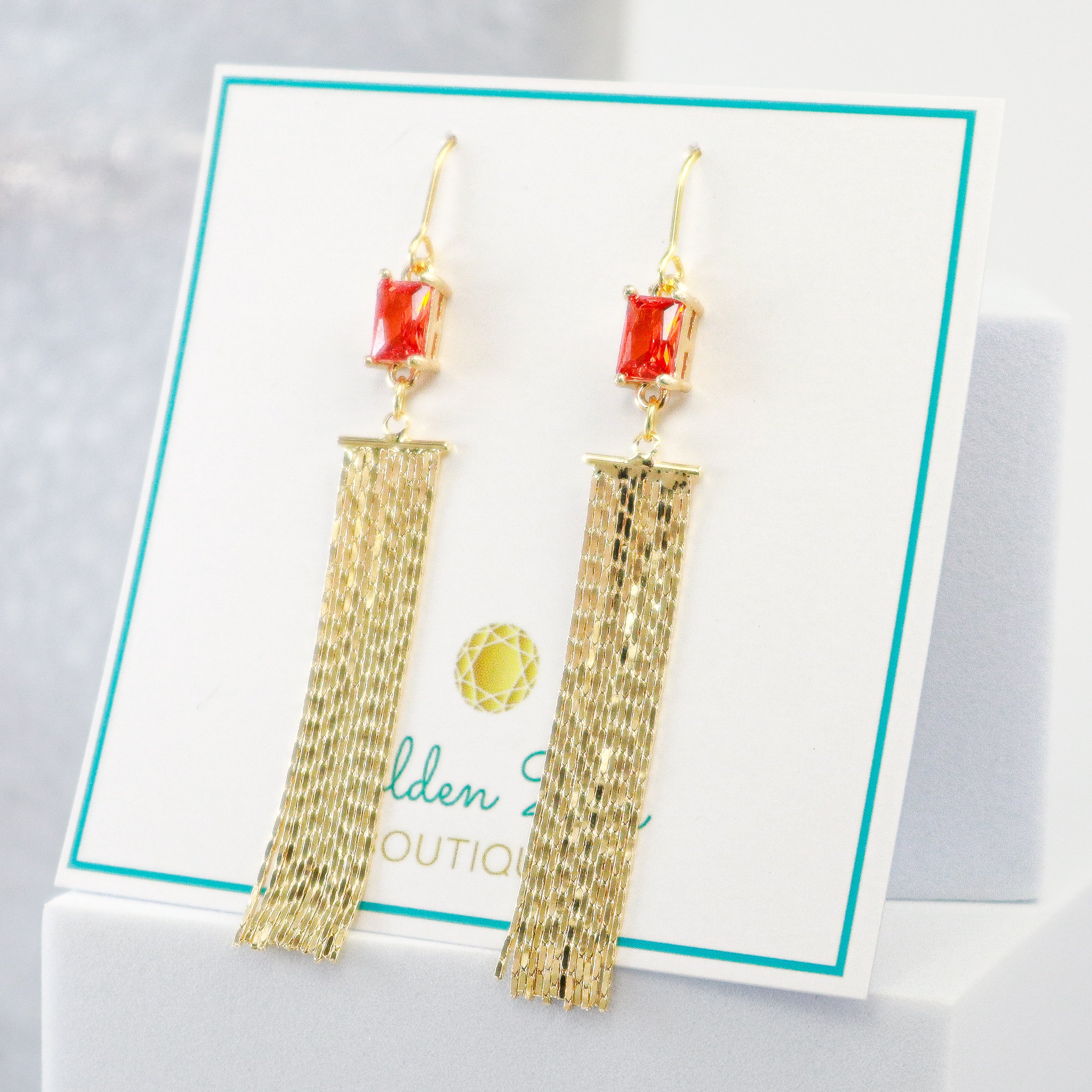 Orange & Gold Tassel Dangle Earrings