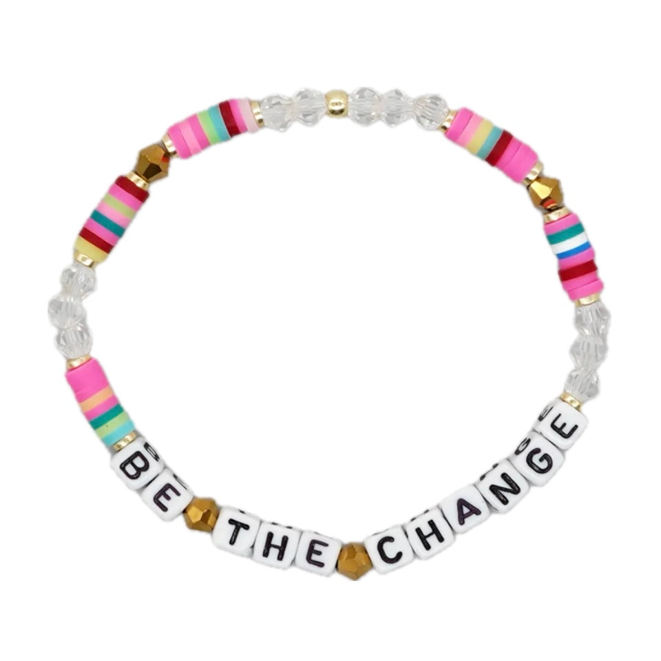 Multicolor Be The Change Crystal Word Bracelet