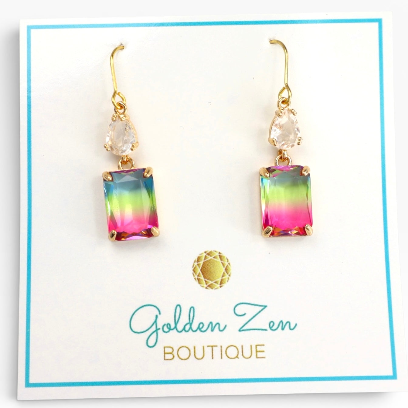 Watermelon Gradient Crystal Dangle Earrings