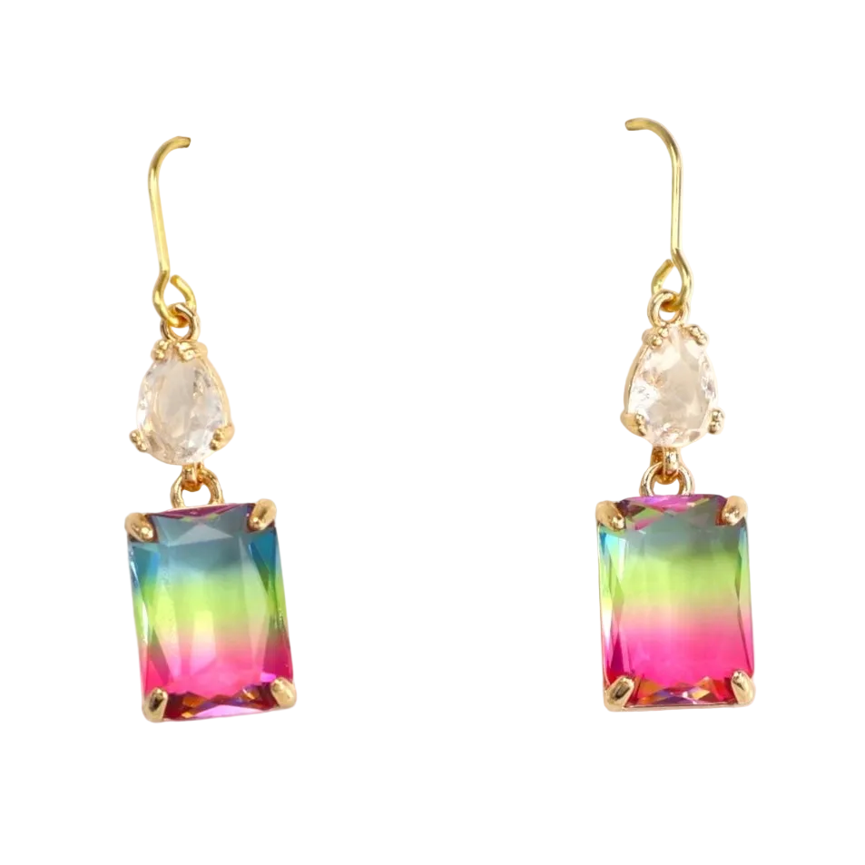 Watermelon Gradient Crystal Dangle Earrings