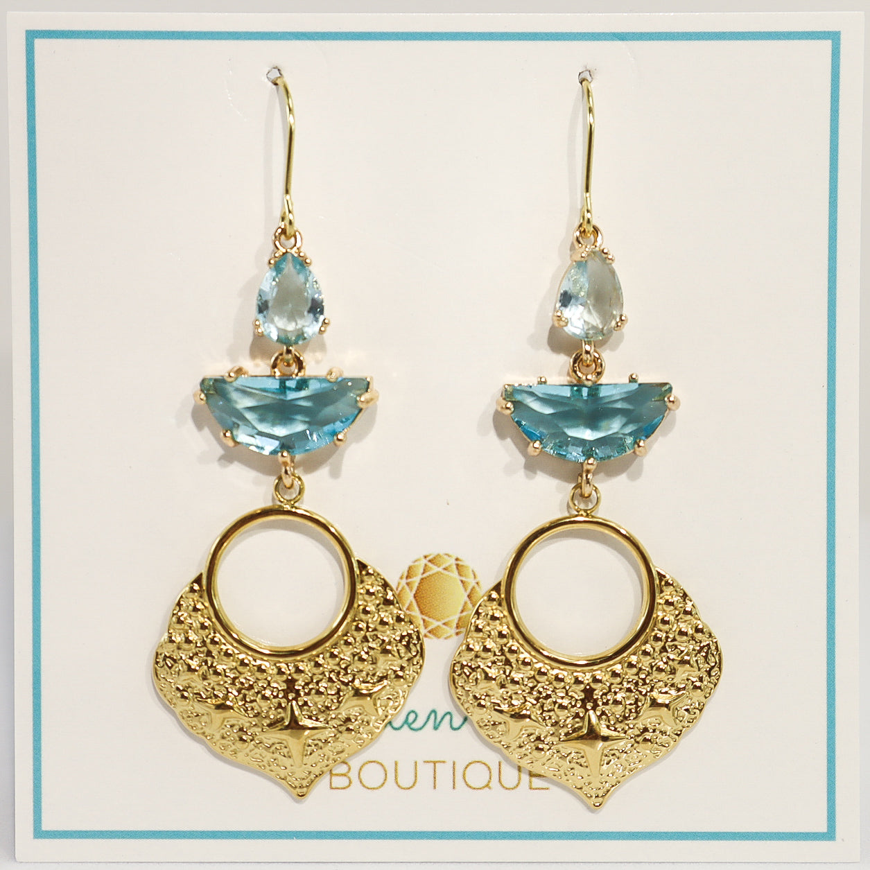 Blue & Gold Moroccan Dangle Earrings