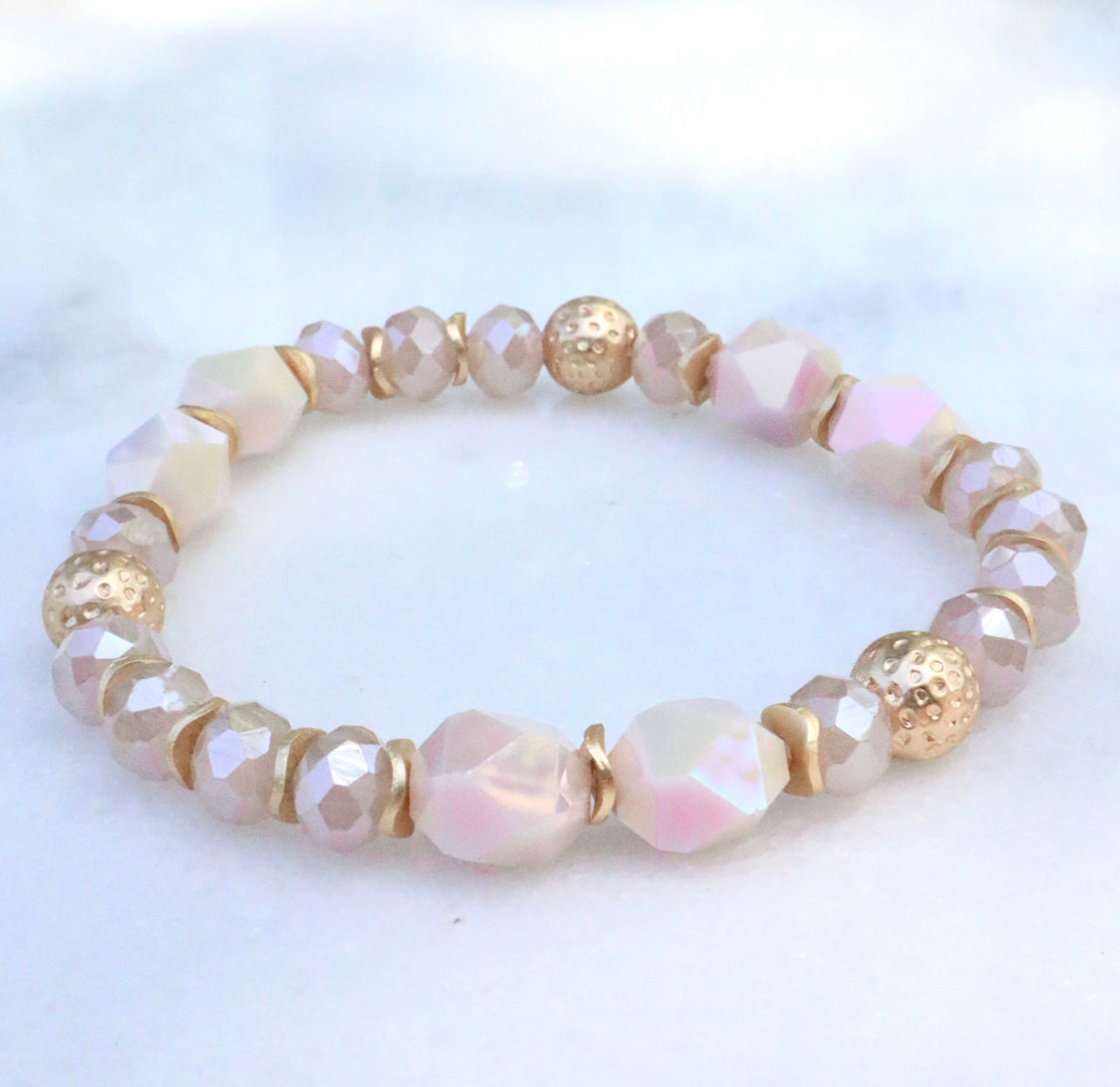 Elegant Pink Glass Crystal Beaded Bracelet