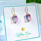 Fluorescent Purple Emerald Cut Gem Earrings