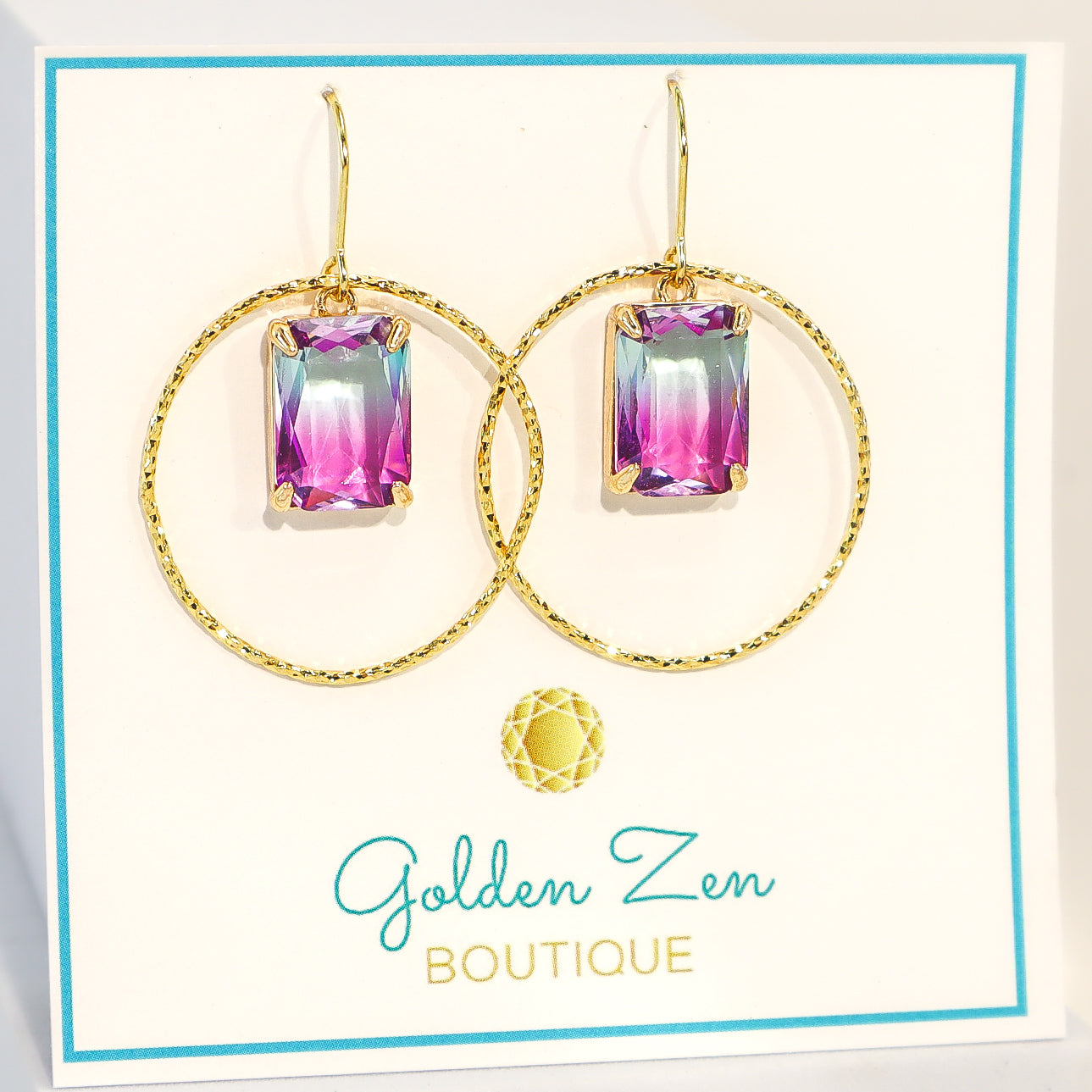 Blue & Purple Crystal Gold Dangle Earrings