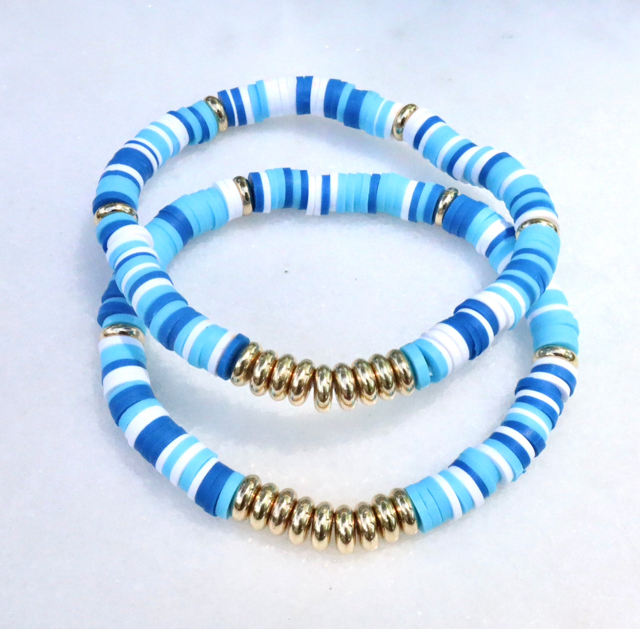 Multi Blue & White Gold Clay Bracelet